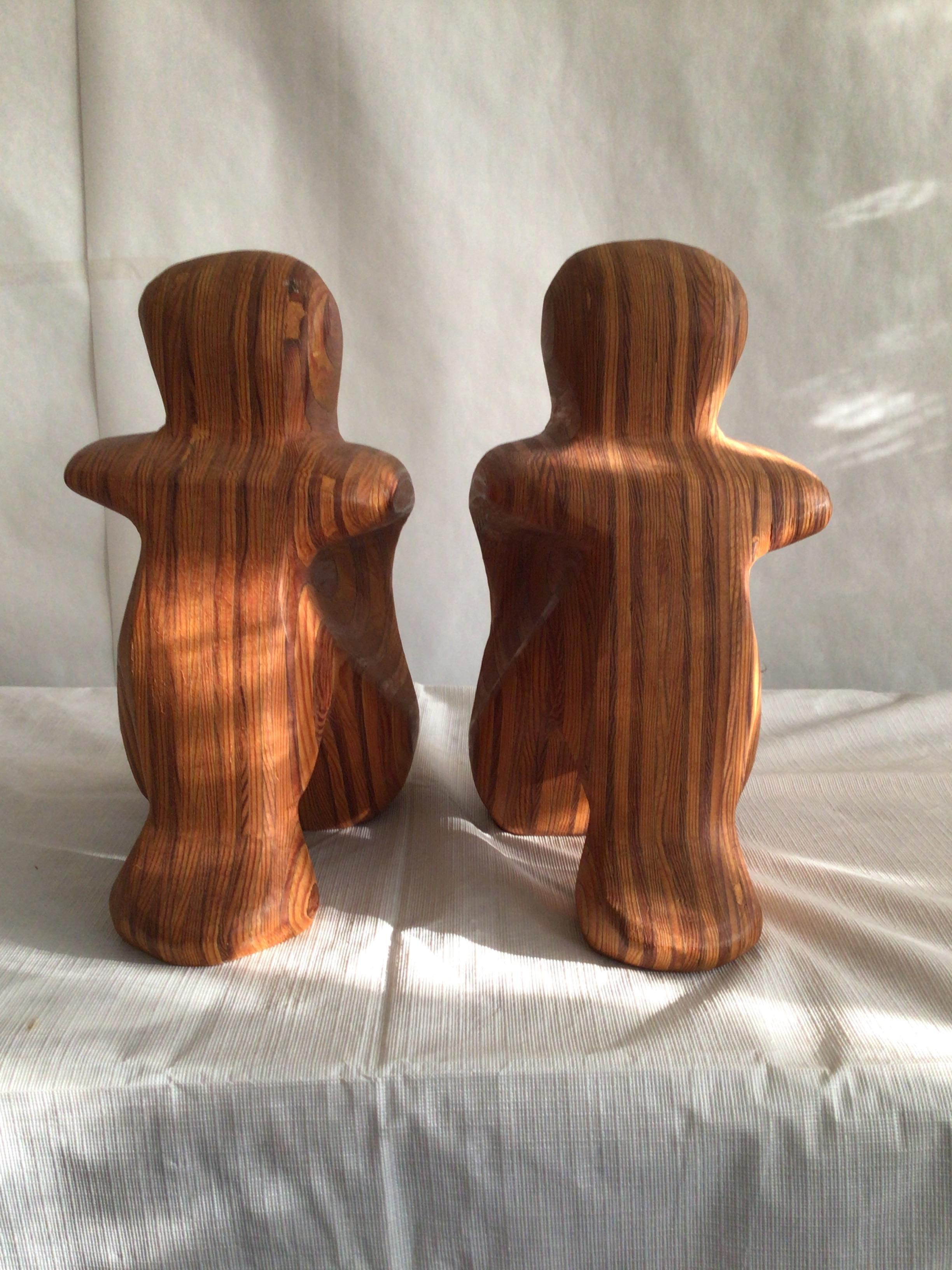 Carved 1980s Swirled Wood Sculptural Bookends For Sale