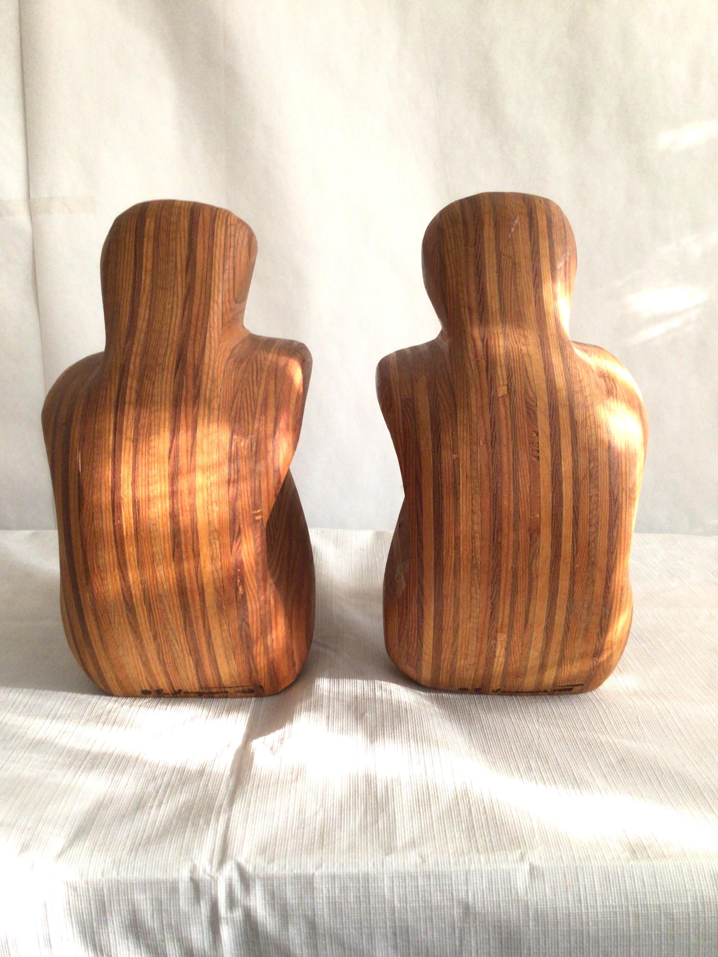 Late 20th Century 1980s Swirled Wood Sculptural Bookends For Sale
