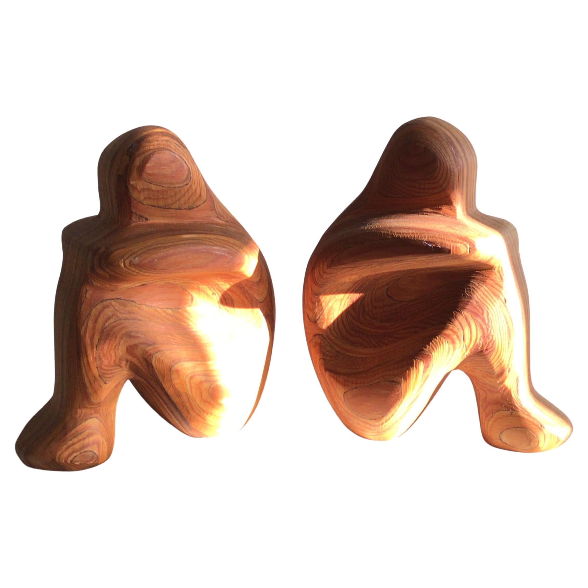 1980s Swirled Wood Sculptural Bookends For Sale