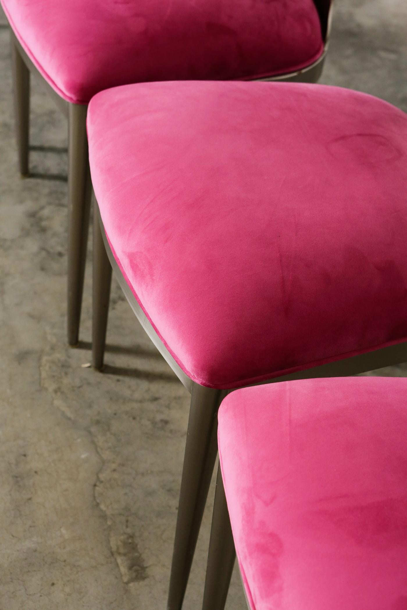 1980s Swirling Dining Chairs in Pink Velvet New Upholstery For Sale 3