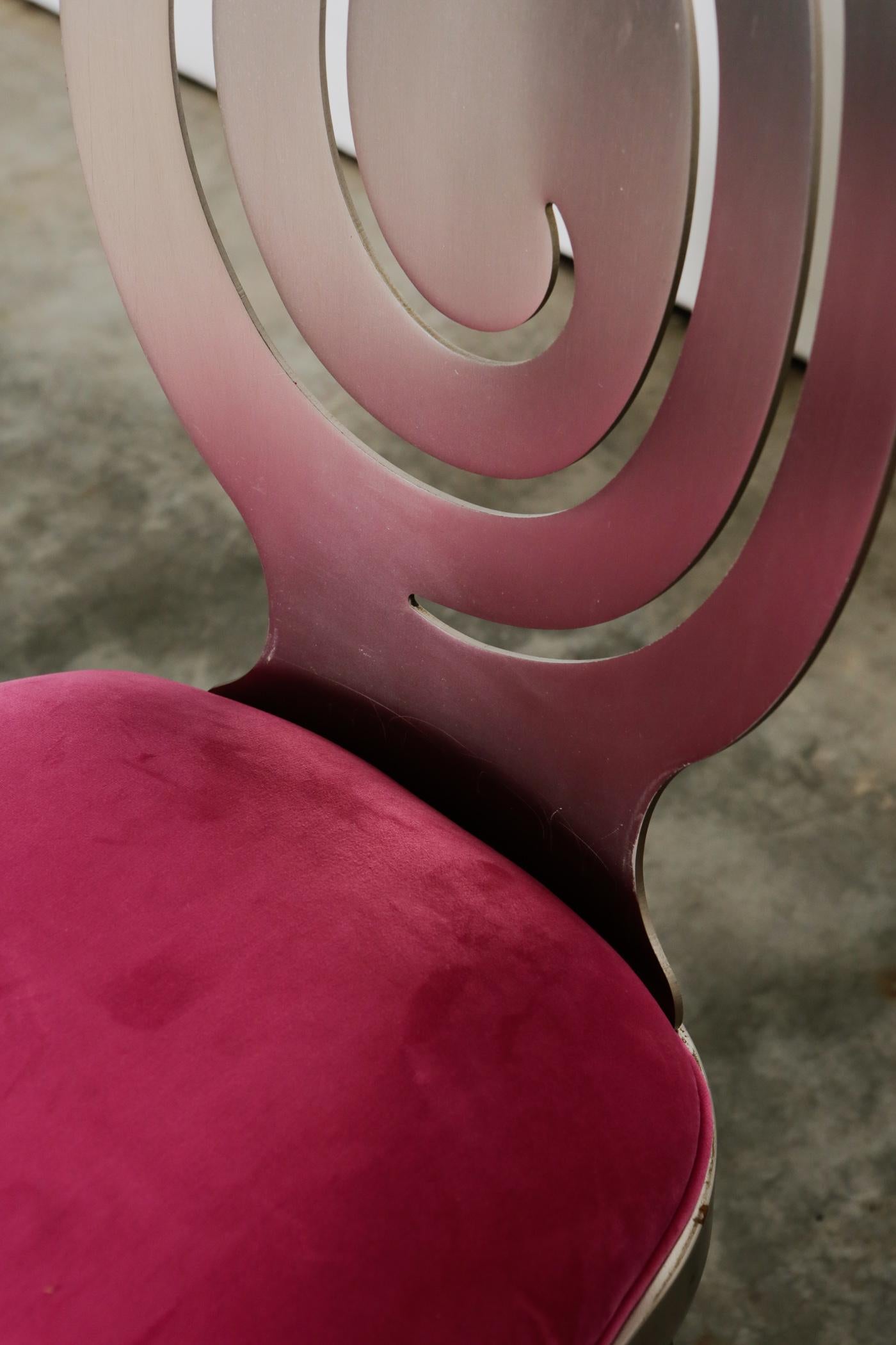 Late 20th Century 1980s Swirling Dining Chairs in Pink Velvet New Upholstery For Sale