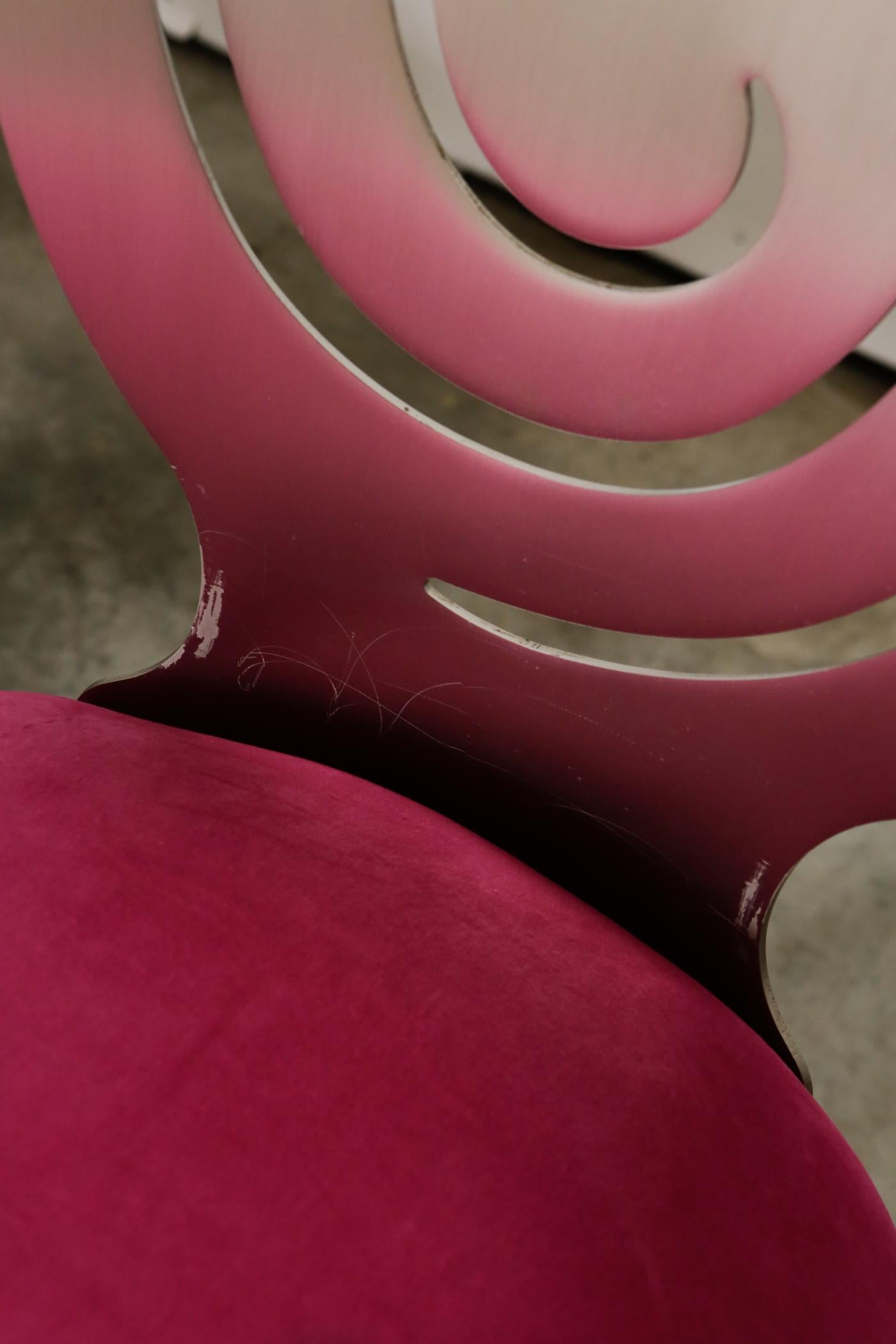 1980s Swirling Dining Chairs in Pink Velvet New Upholstery For Sale 1