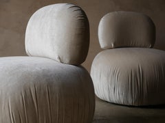 1980s Swivel Designer Pouf Lounge Chairs with Customized Lee Jofa Silk Velvet