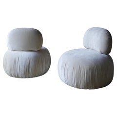 1980s Swivel Designer Pouf Lounge Chairs with Customized Lee Jofa Silk Velvet