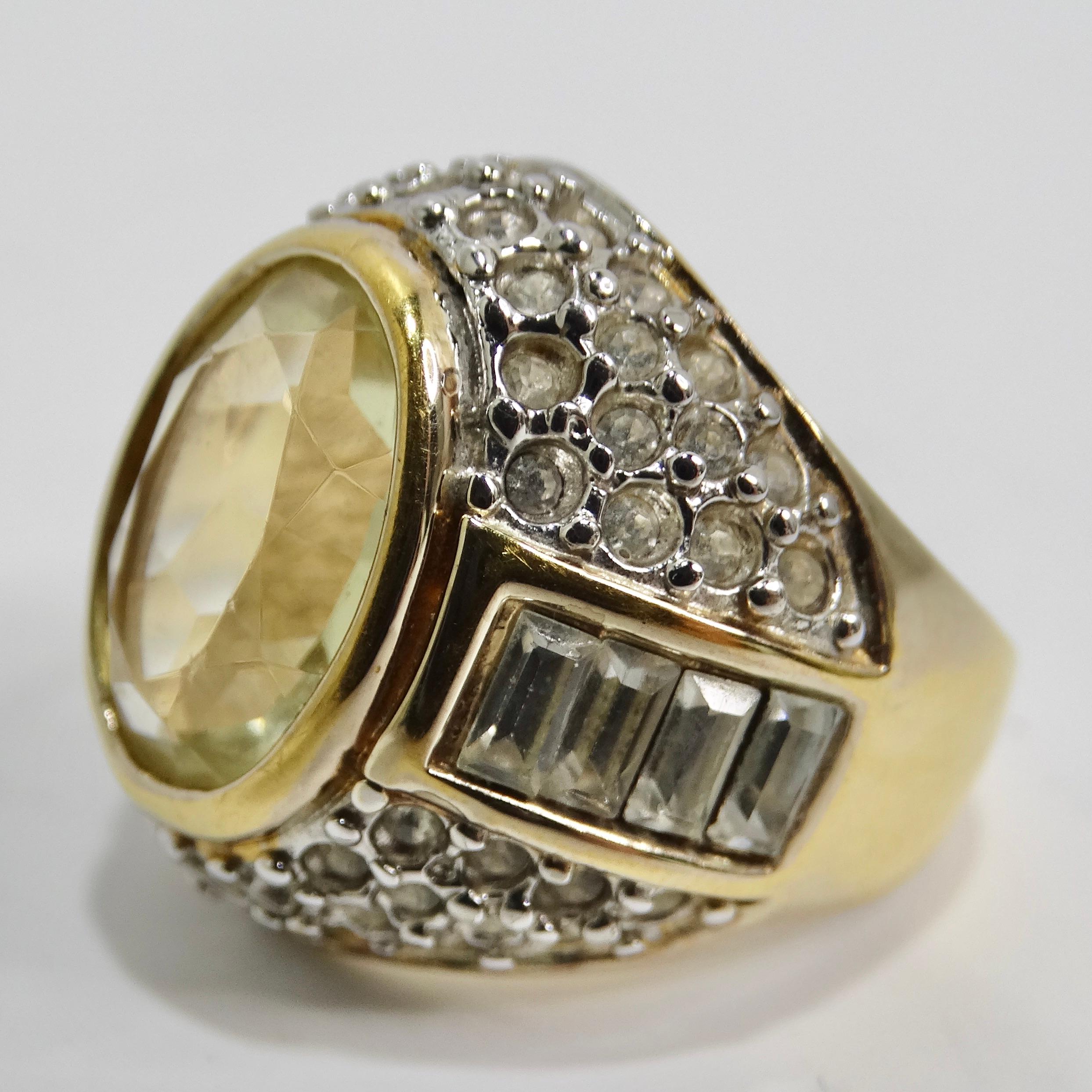 1980s Synthetic Citrine 18k Gold Plated Ring For Sale 1
