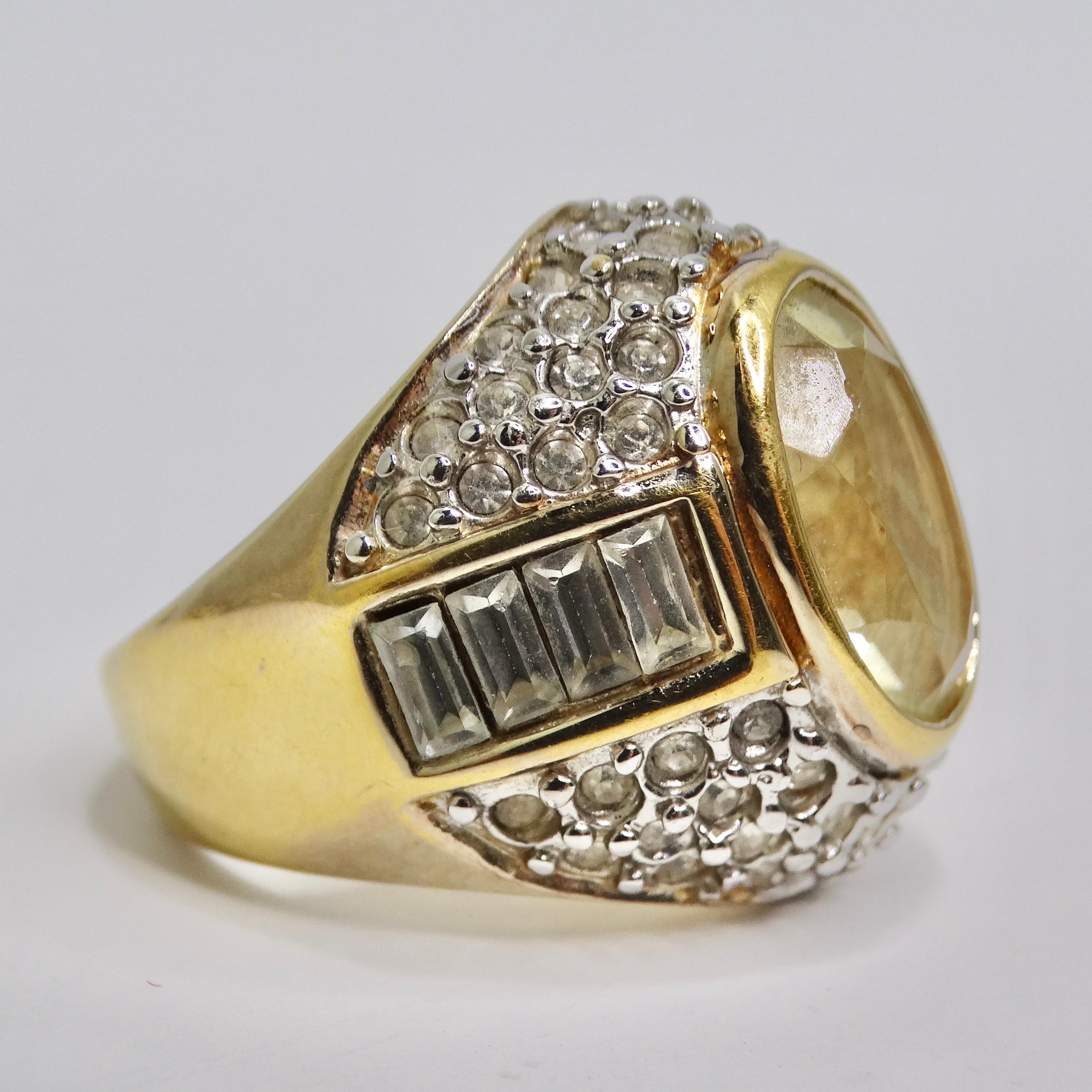 1980s Synthetic Citrine 18k Gold Plated Ring For Sale 2