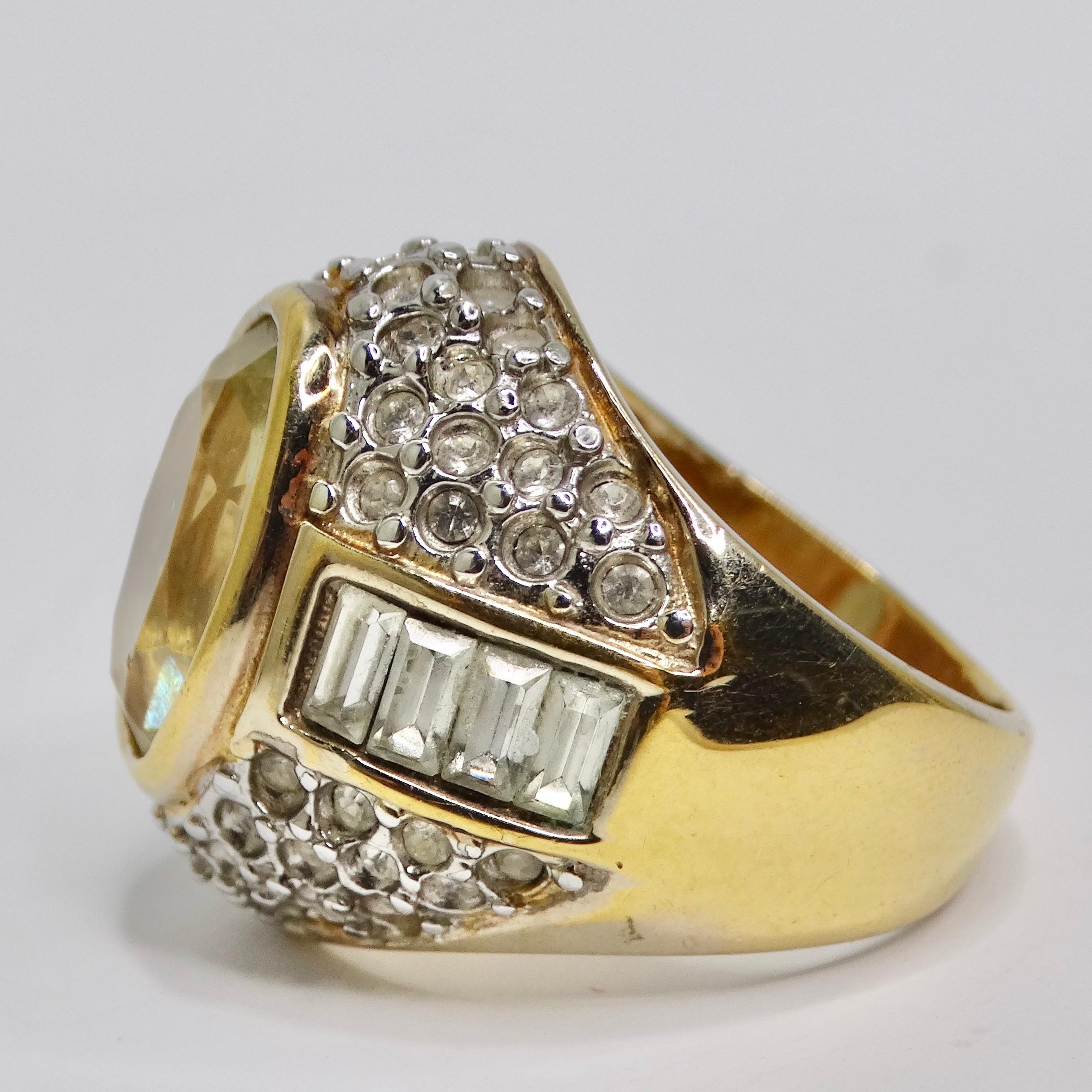 1980s Synthetic Citrine 18k Gold Plated Ring For Sale 3