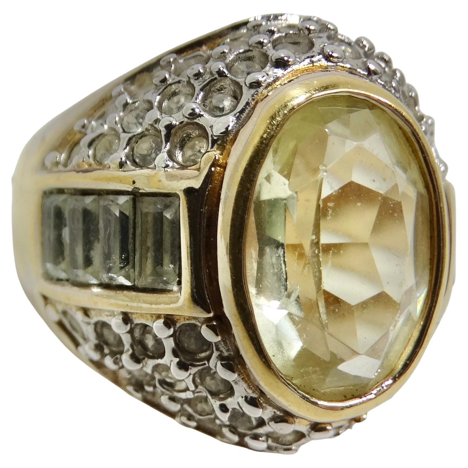 1980s Synthetic Citrine 18k Gold Plated Ring For Sale
