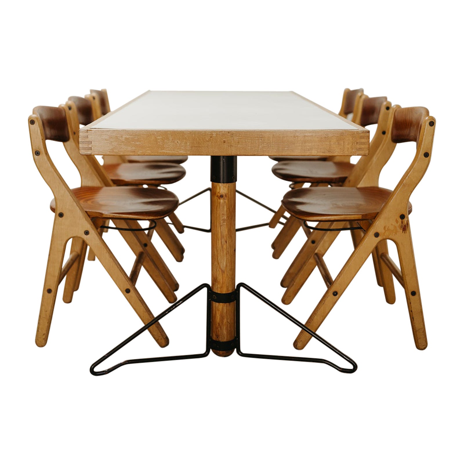 Mesa y 6 sillas de los años 80, del diseñador francés Marc Held en venta
