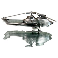 Vintage 1980s Table Lighter Chrome Plated Huey Cobra Helicopter Japan