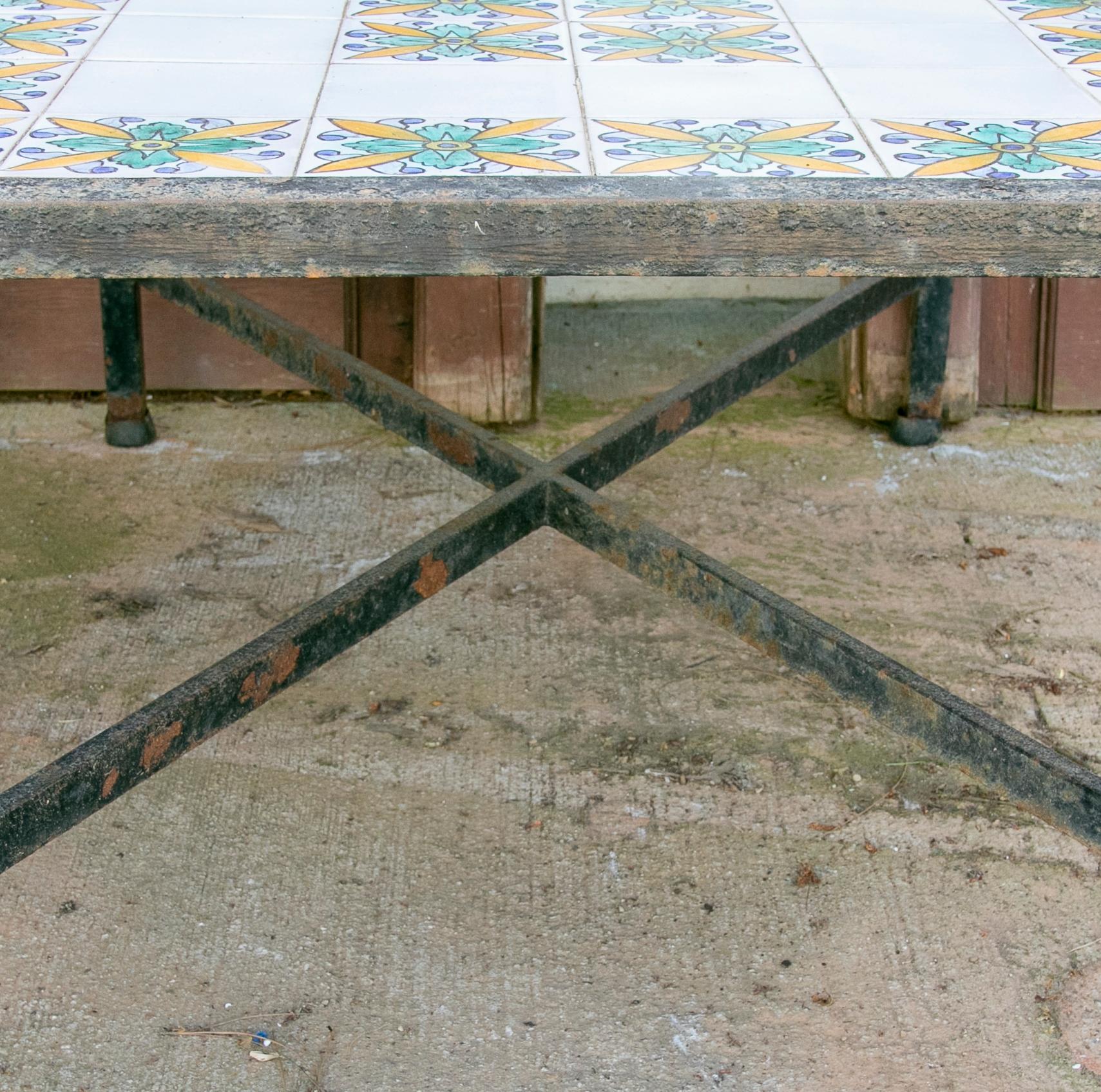 1980s Table with Iron Base and Geometrical Tiles on Top For Sale 4