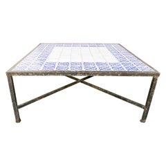 1980s Table with Iron Base and Geometrical Tiles on Top