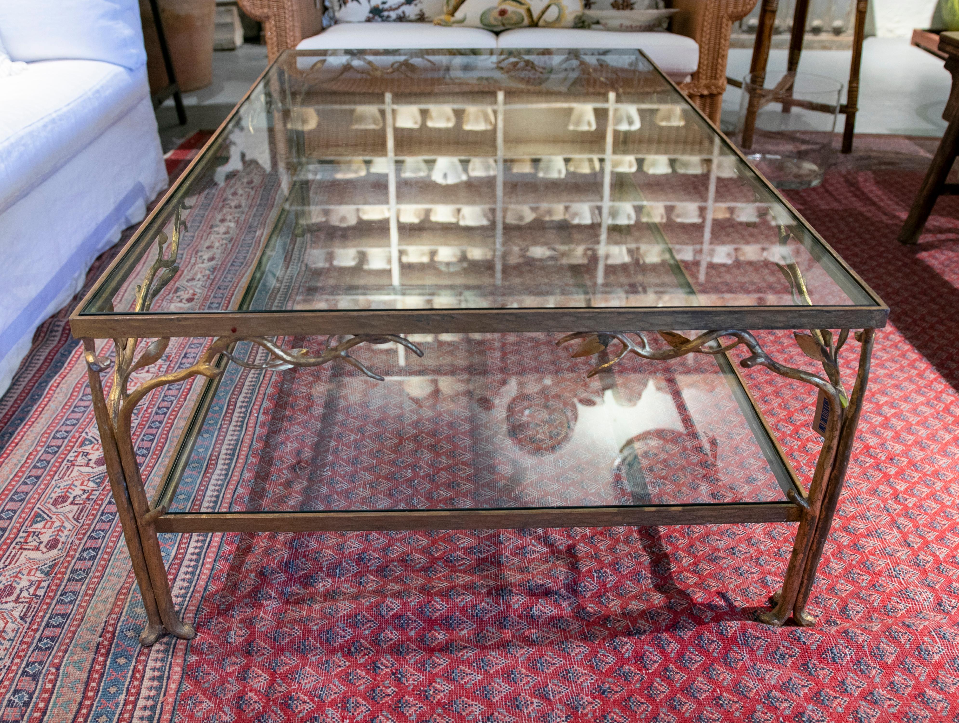 1980s Table with Iron Base with Decoration of Branches and Leaves with Crystals 6