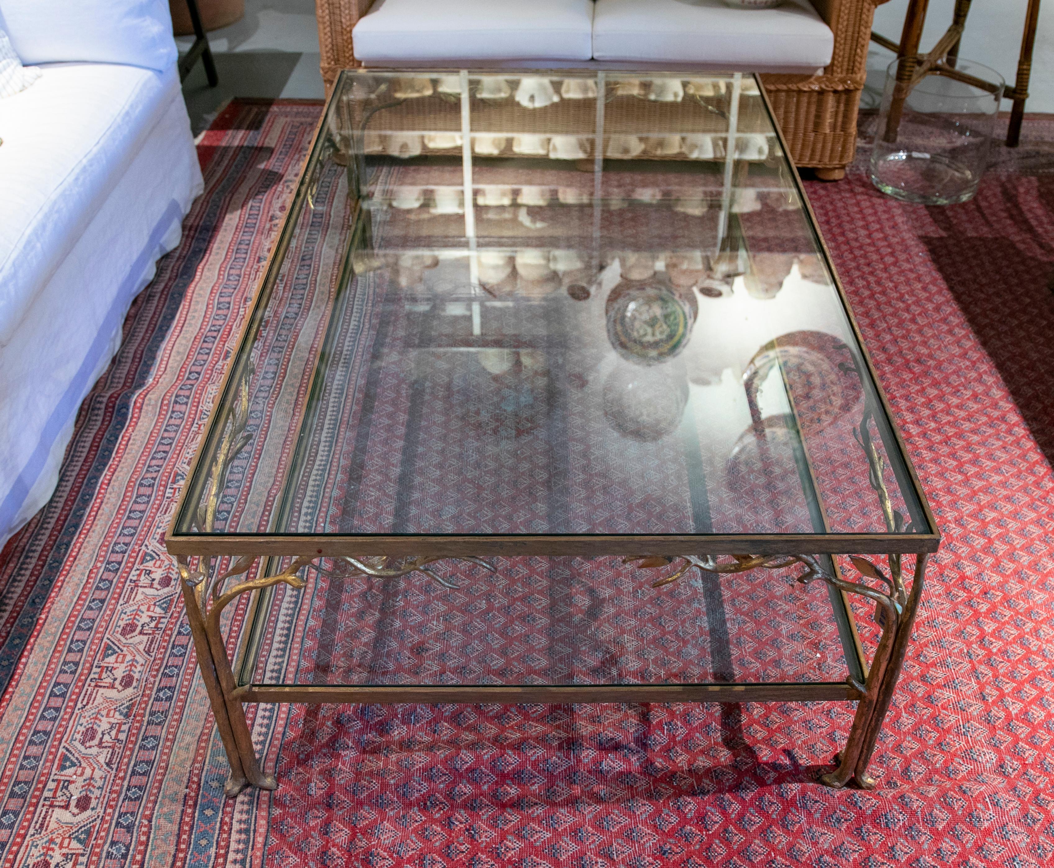 1980s Table with Iron Base with Decoration of Branches and Leaves with Crystals 7