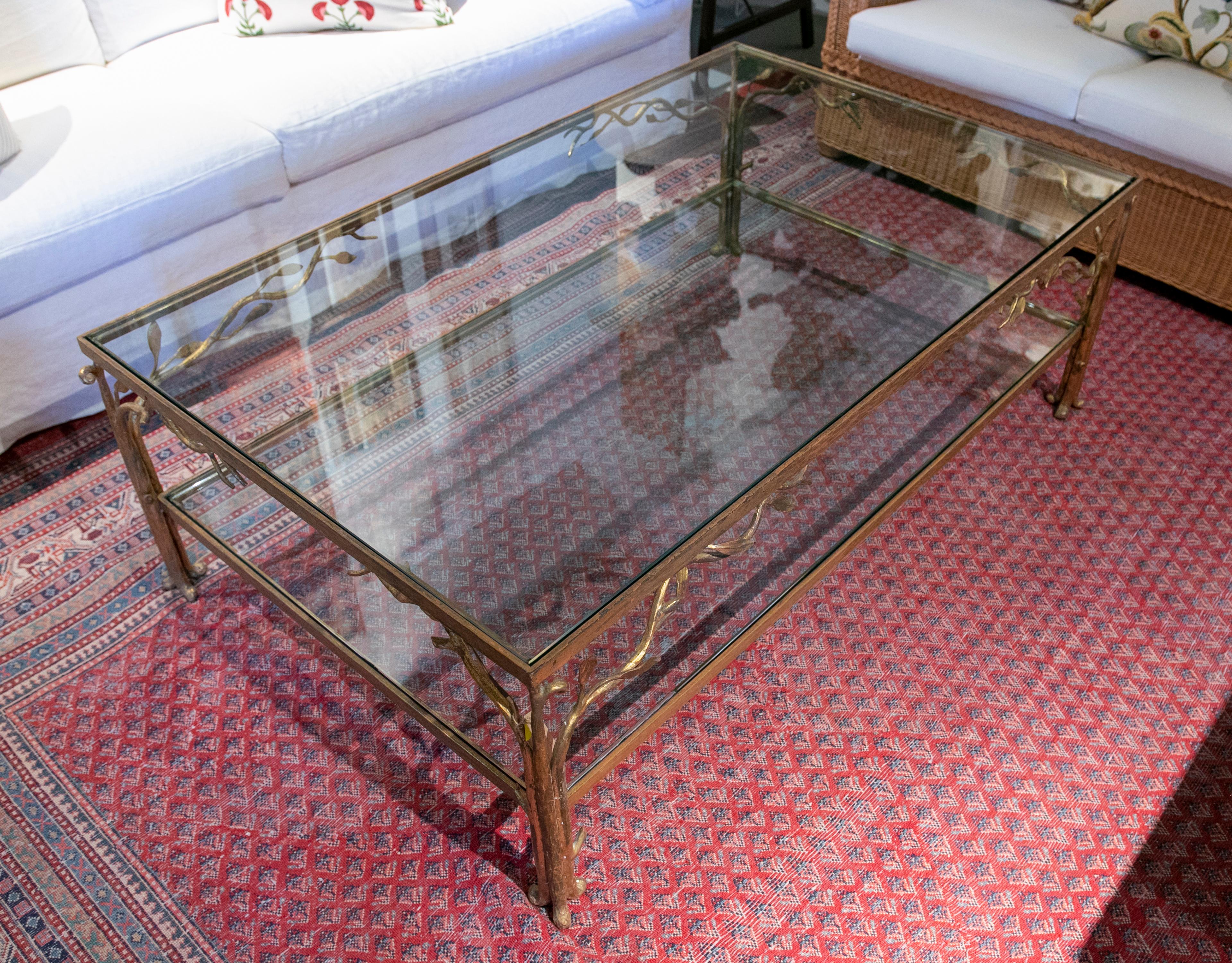 1980s Table with Iron Base with Decoration of Branches and Leaves with Crystals 10