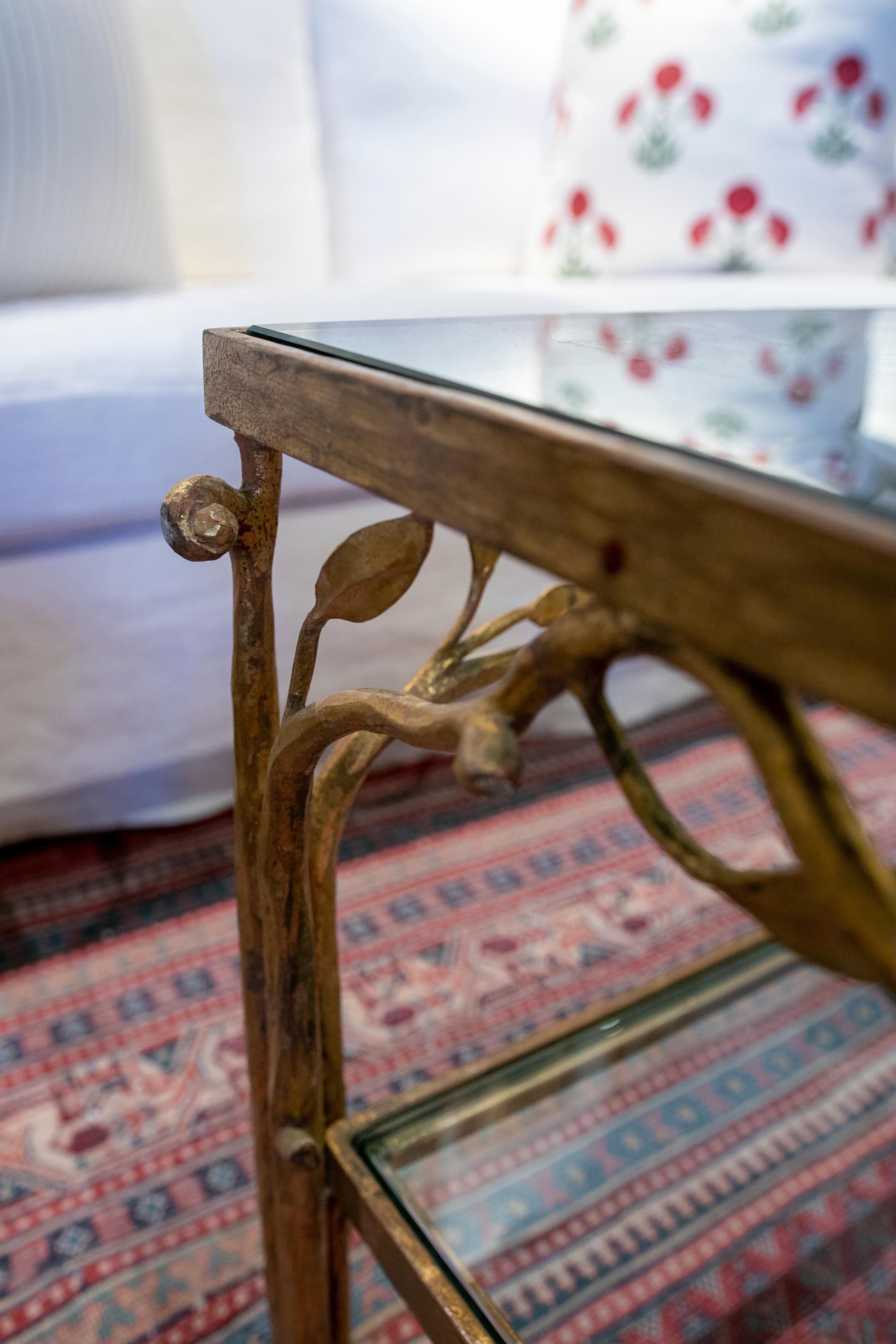 1980s Table with Iron Base with Decoration of Branches and Leaves with Crystals 1