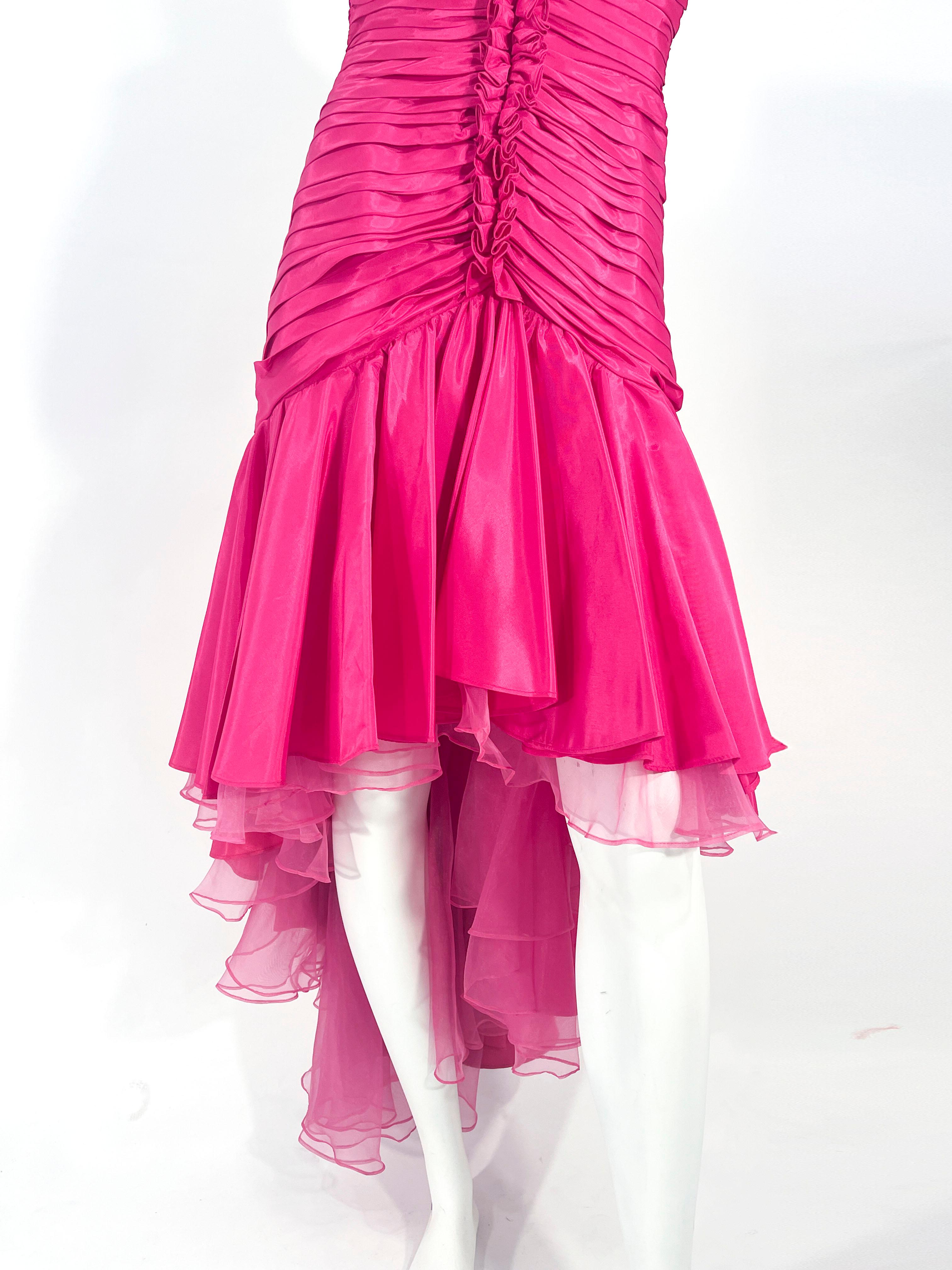1980s Tadashi Hot Pink Cocktail Dress In Good Condition For Sale In San Francisco, CA