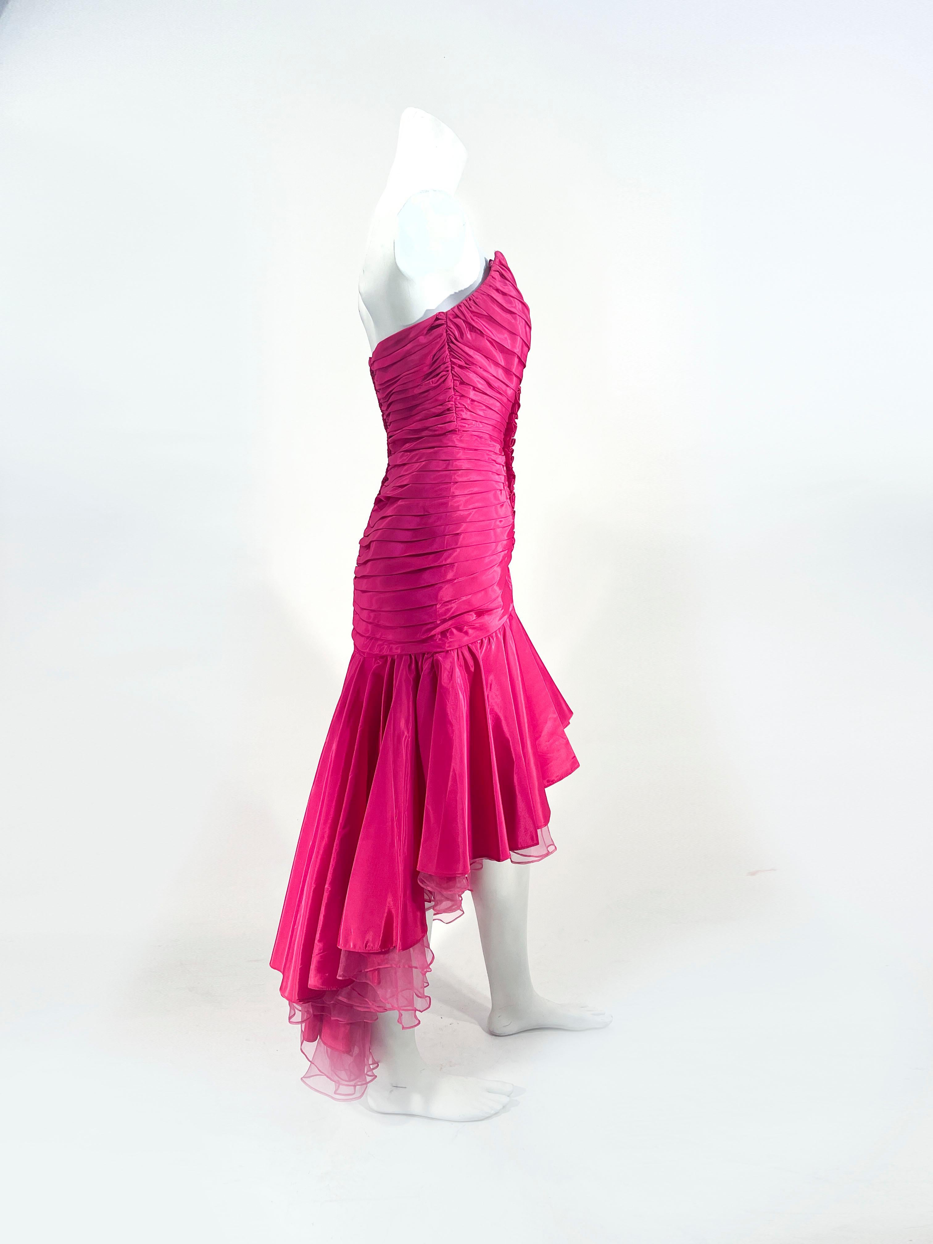 Women's 1980s Tadashi Hot Pink Cocktail Dress For Sale