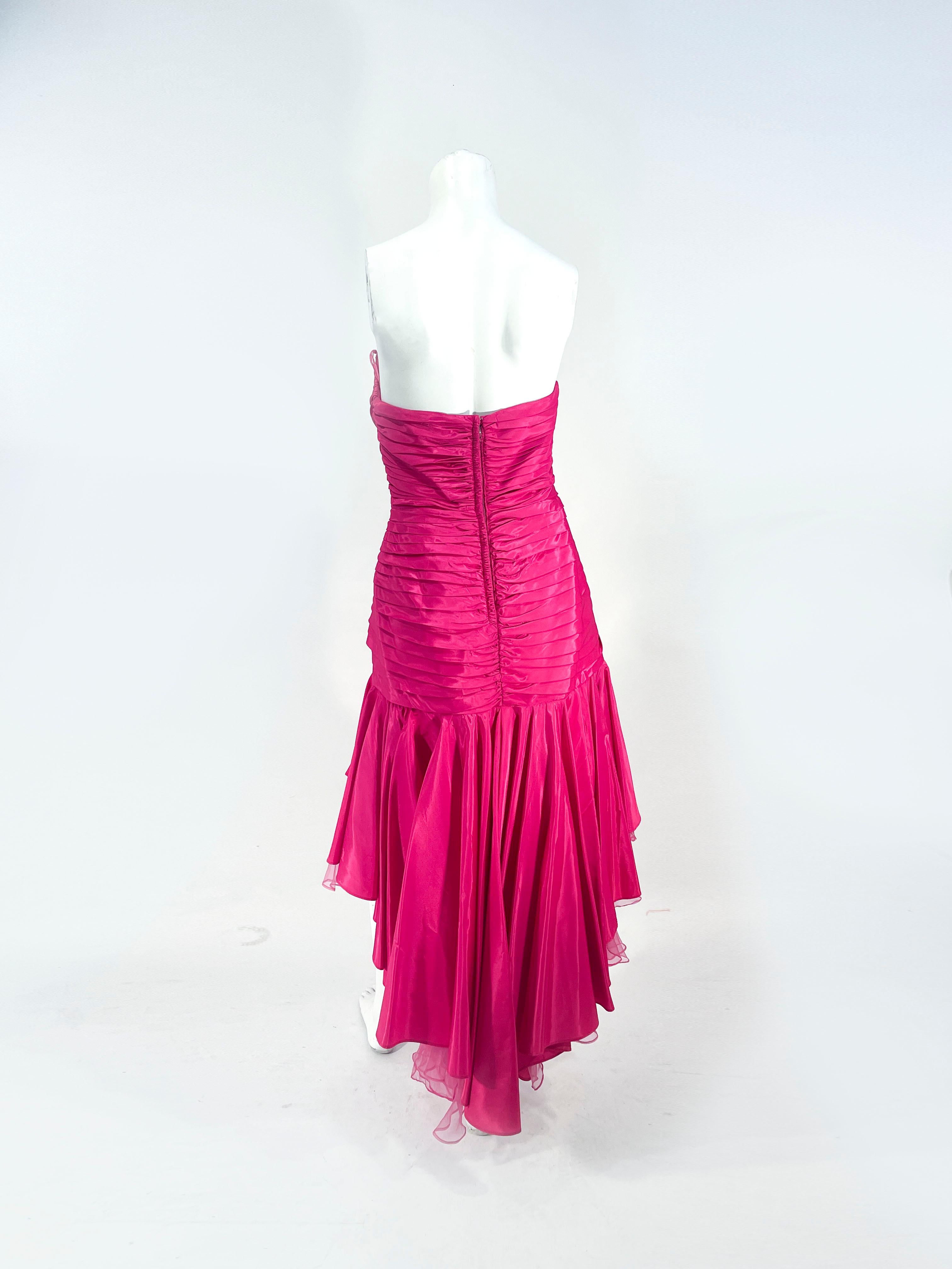 1980s Tadashi Hot Pink Cocktail Dress For Sale 1