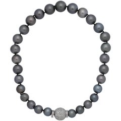 1980s Tahitian South Sea Pearl Necklace with Diamond White Gold Ball Clasp