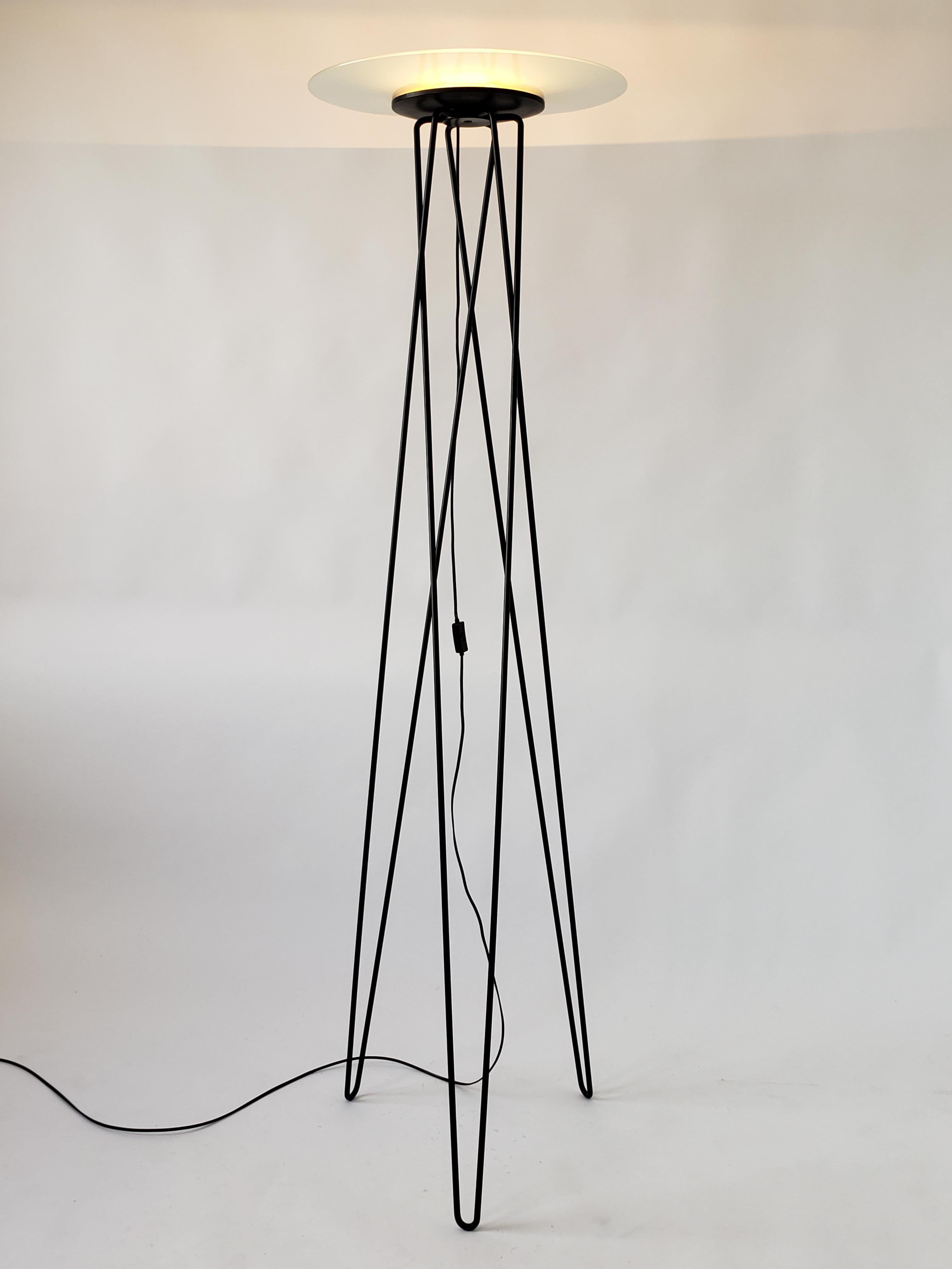 Glass 1980s Tall Halogen Floor Lamp with Hairpin Leg, Italy For Sale