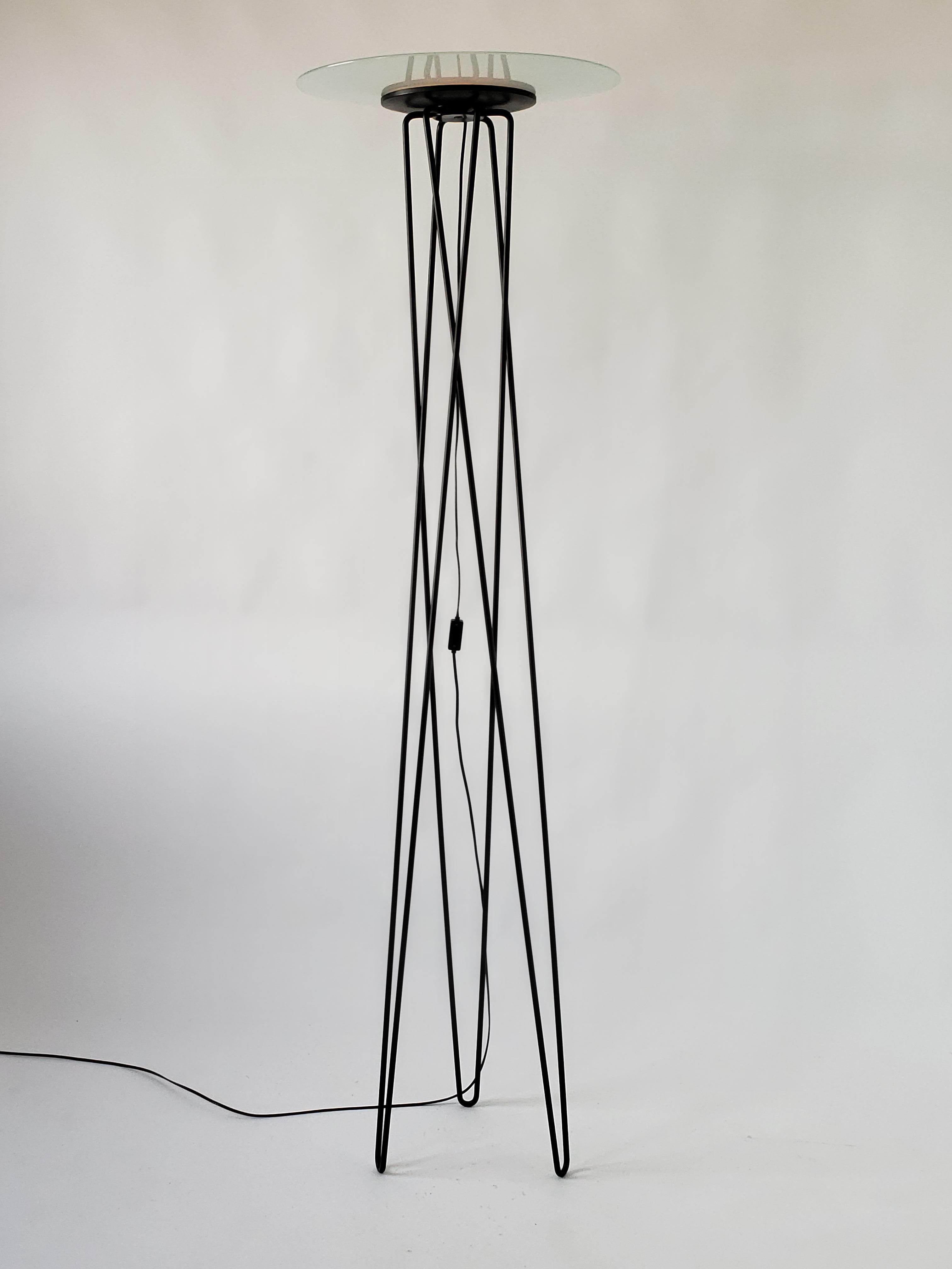 Italian 1980s Tall Halogen Floor Lamp with Hairpin Leg, Italy For Sale
