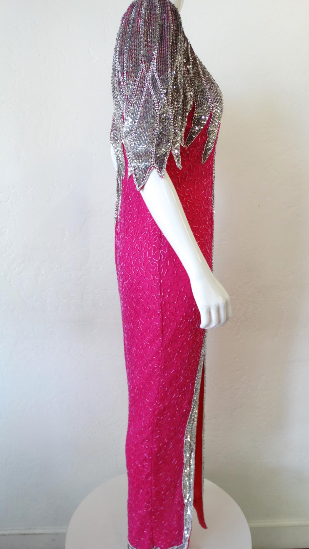 Tan-Chho 1980s Beaded Hot Pink Gown 4