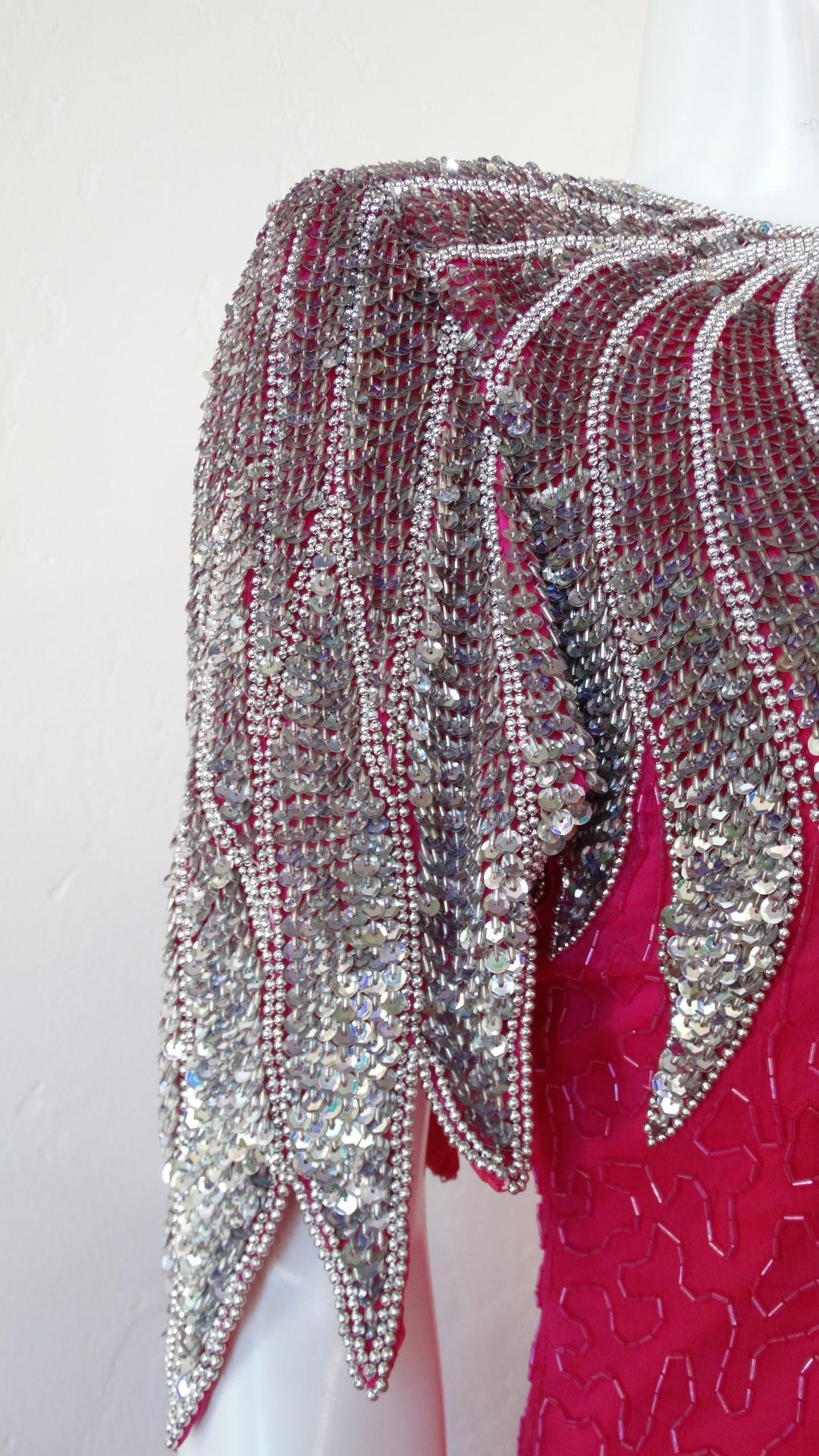 Tan-Chho 1980s Beaded Hot Pink Gown 5