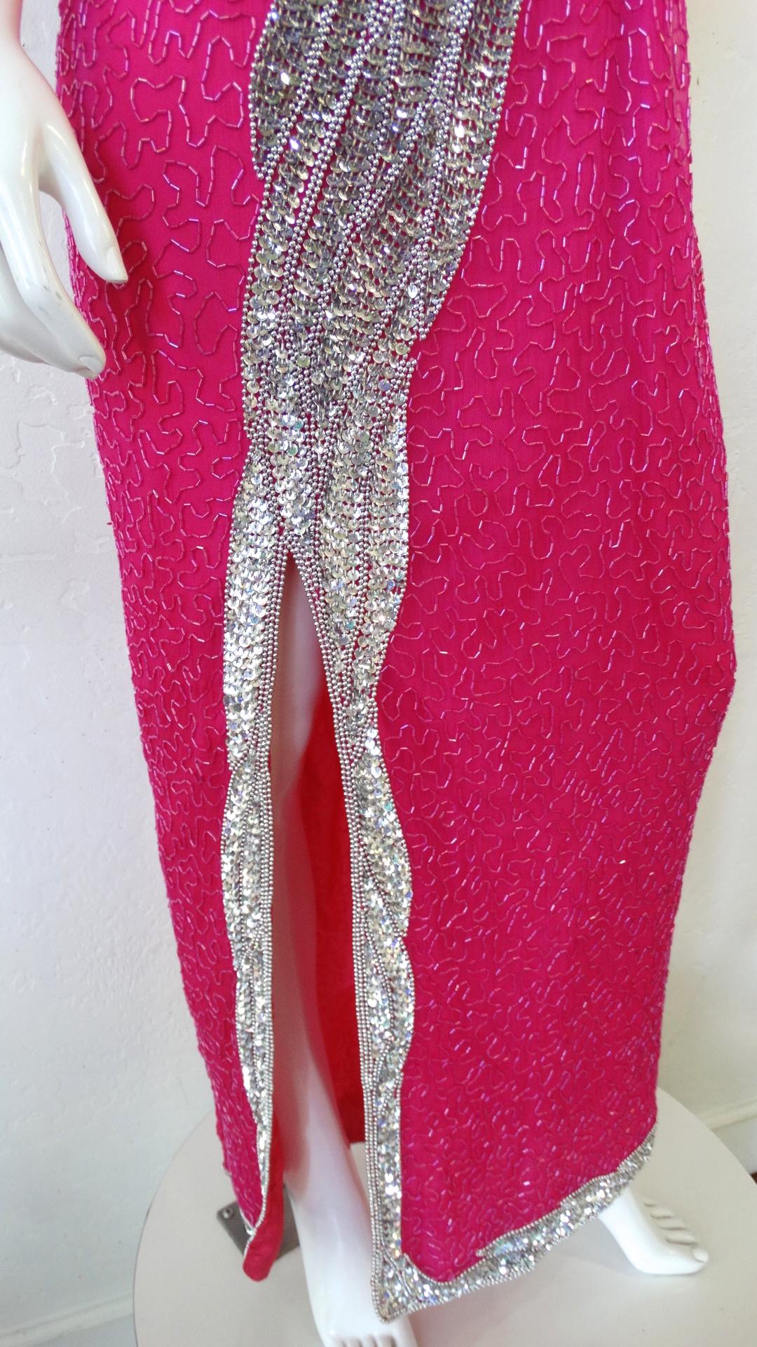 Tan-Chho 1980s Beaded Hot Pink Gown 6