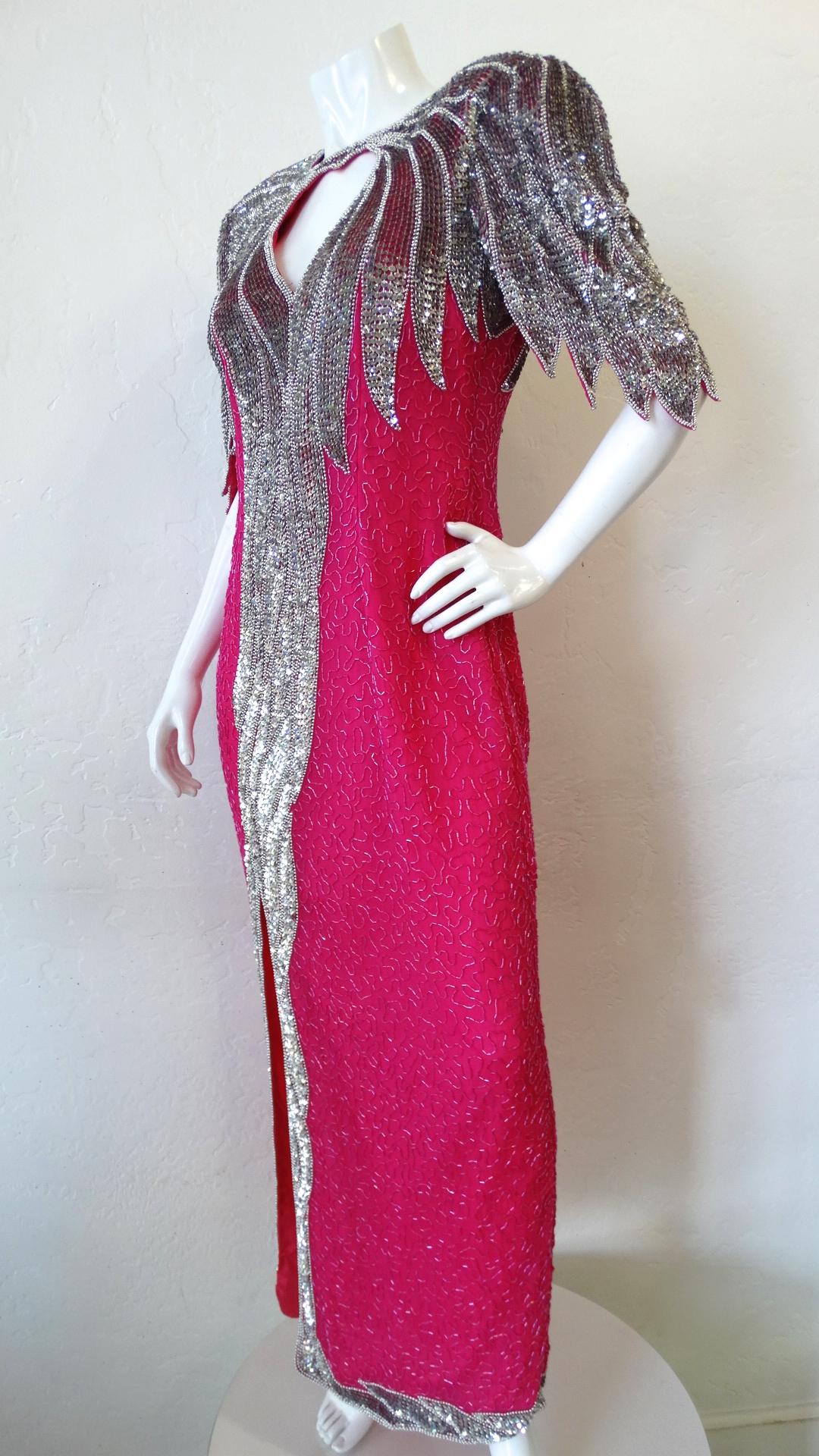 Tan-Chho 1980s Beaded Hot Pink Gown 7