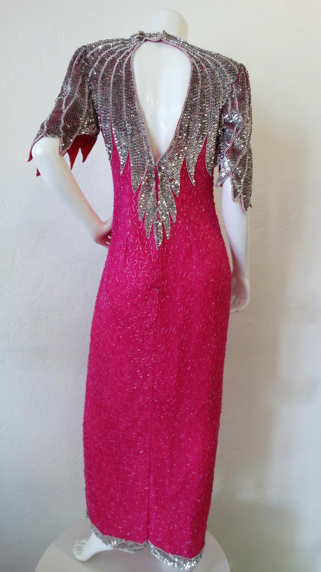 Tan-Chho 1980s Beaded Hot Pink Gown In Good Condition In Scottsdale, AZ