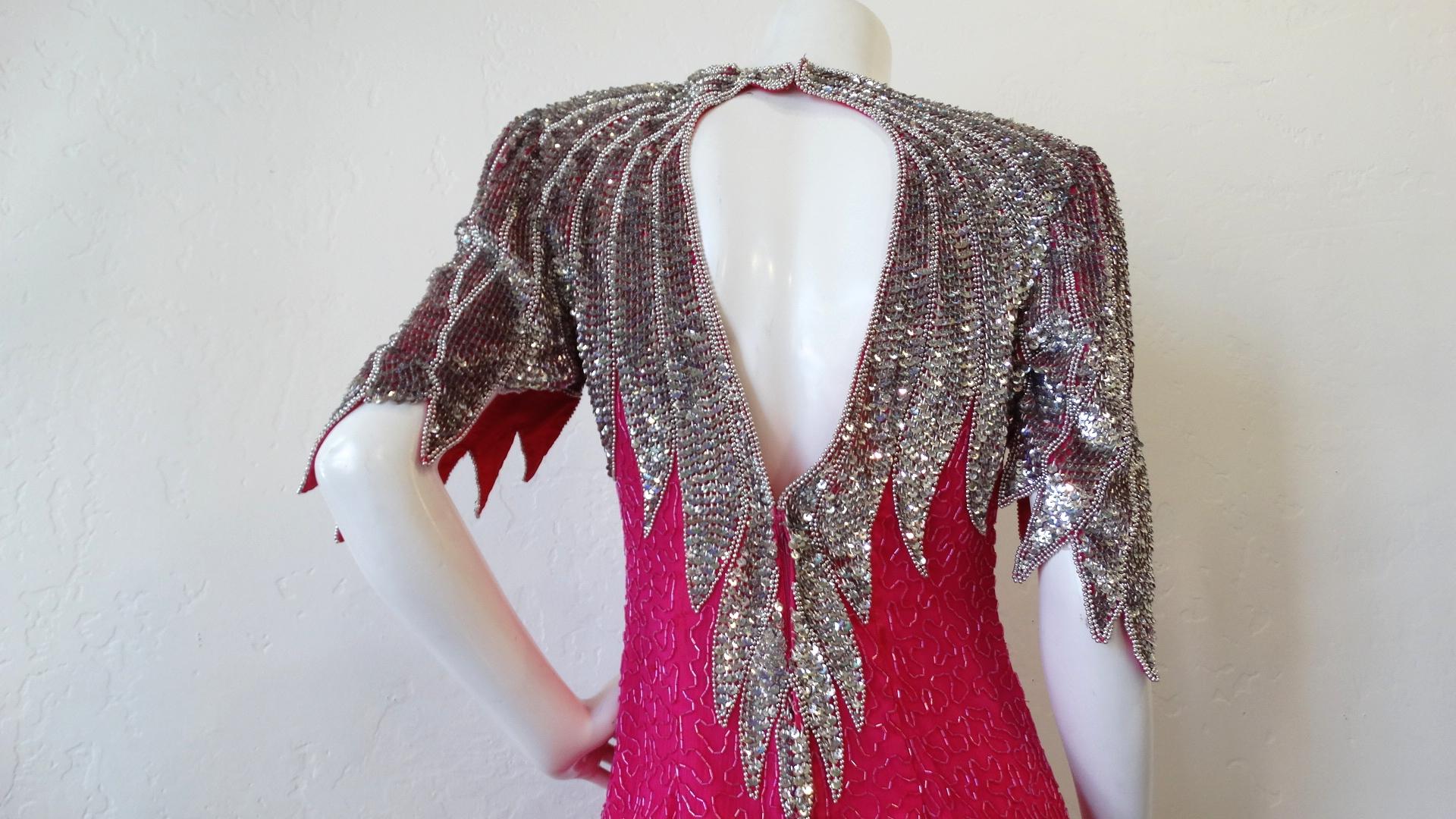 Tan-Chho 1980s Beaded Hot Pink Gown 1
