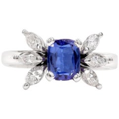 1980s Tanzanite Marquise Diamond 18 Karat White Gold Ring