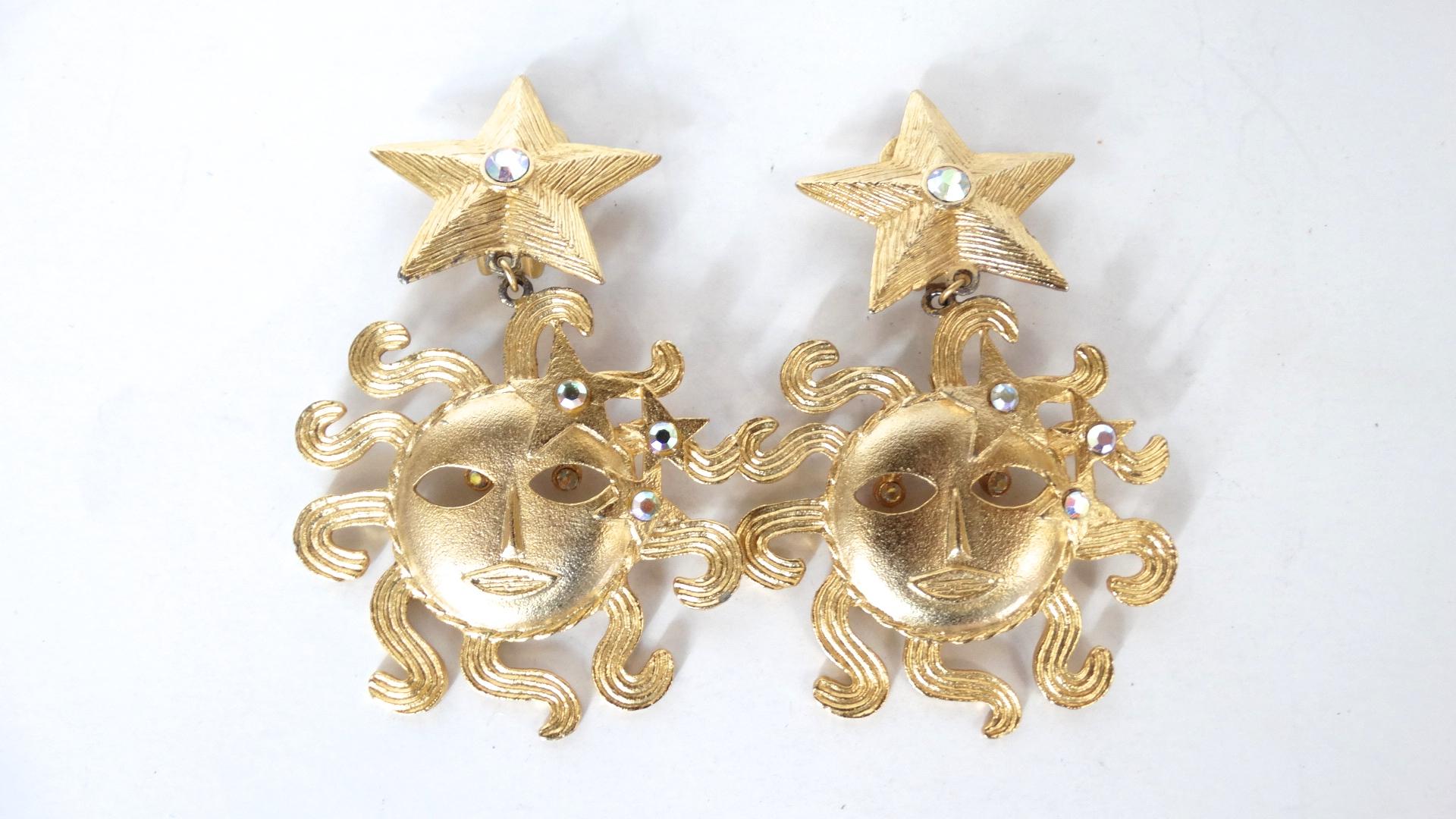 1980s Tara Sun Goddess and Star Statement Earrings  1