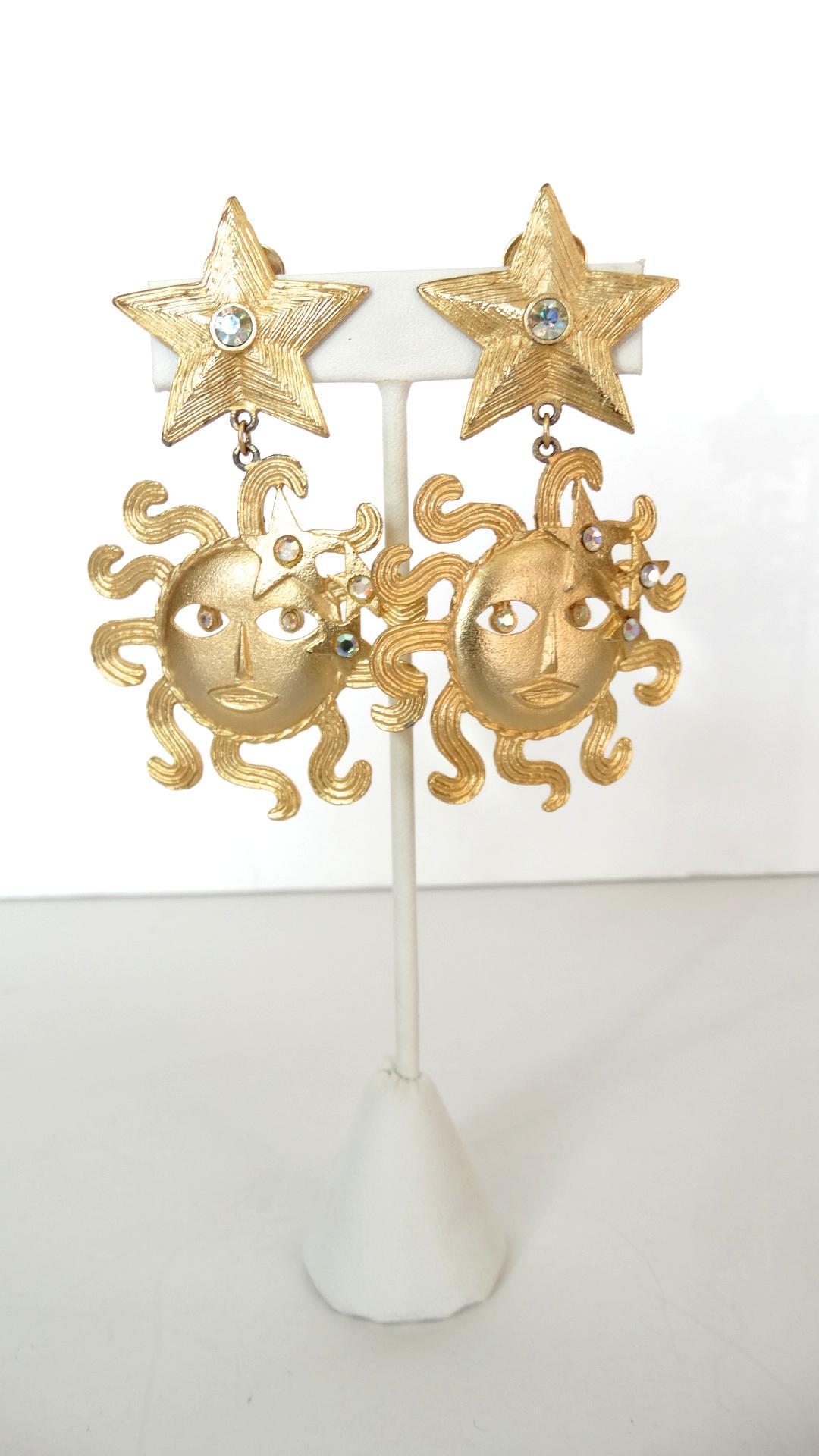 1980s Tara Sun Goddess and Star Statement Earrings  2