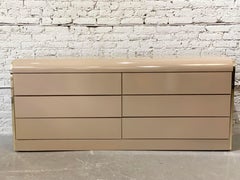 1980s Taupe Lacquer and Brass Postmodern Dresser