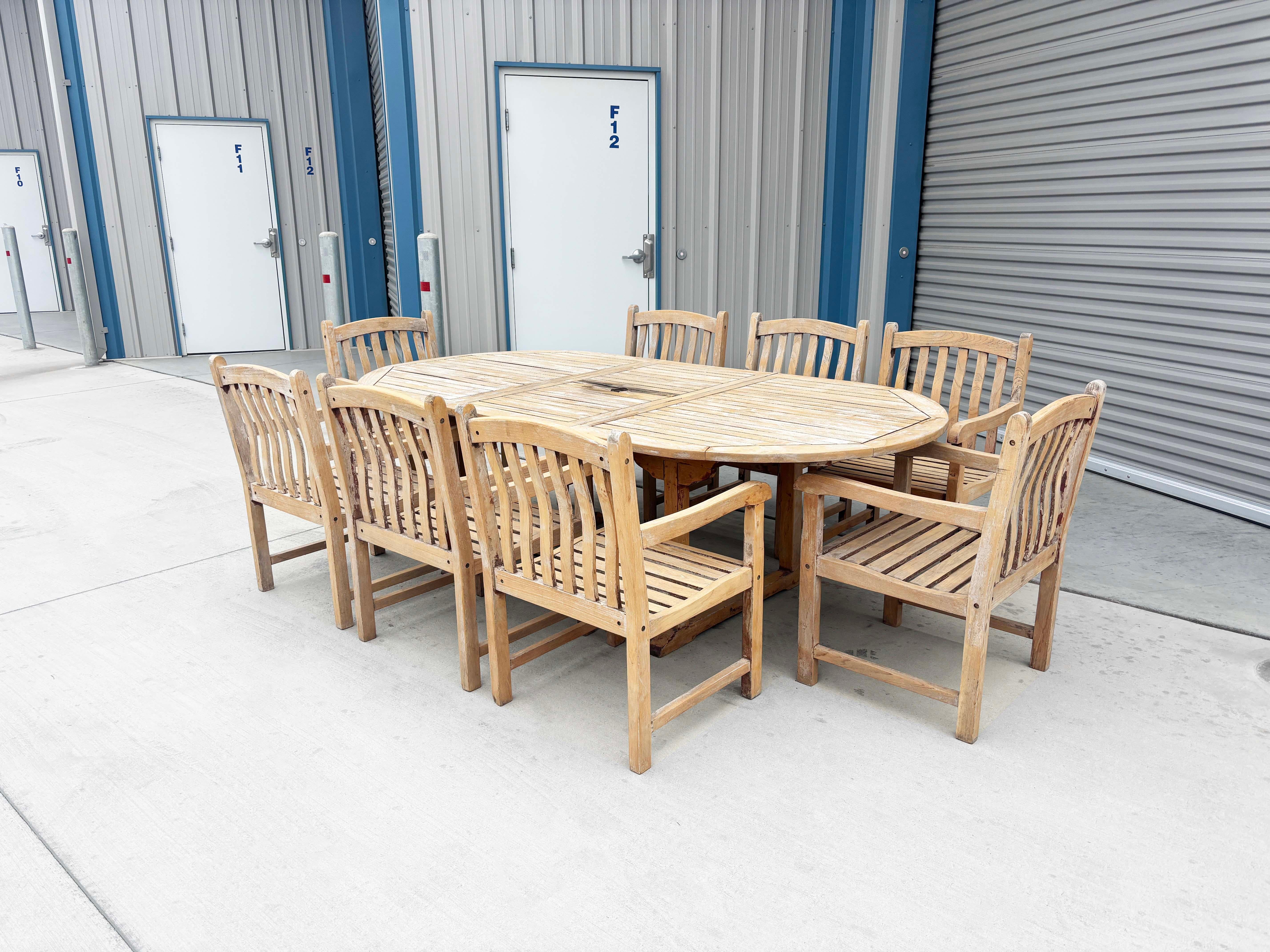 Mid-Century Modern 1980s Teak Patio Dining Table & 8 Chairs
