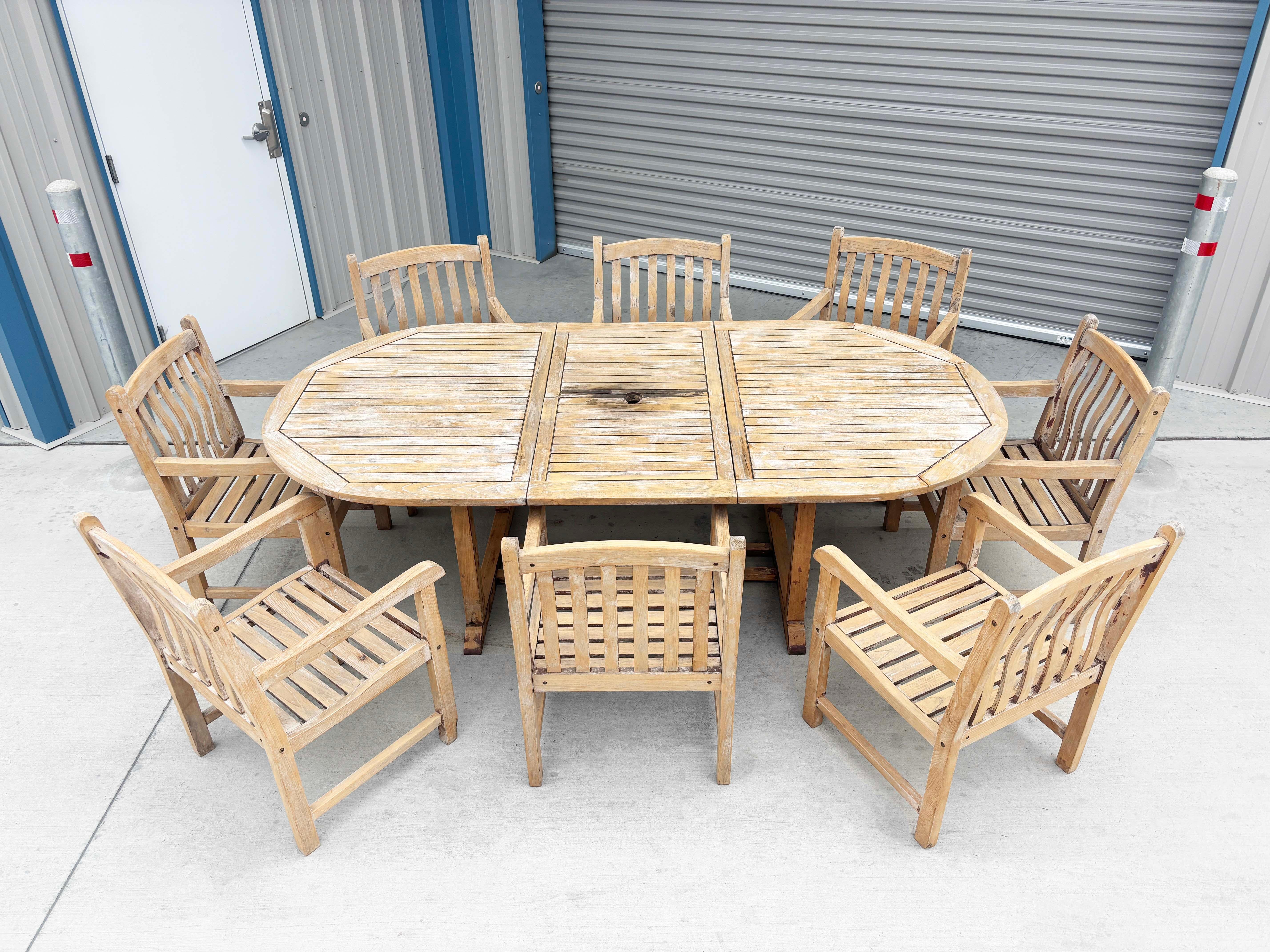 American 1980s Teak Patio Dining Table & 8 Chairs