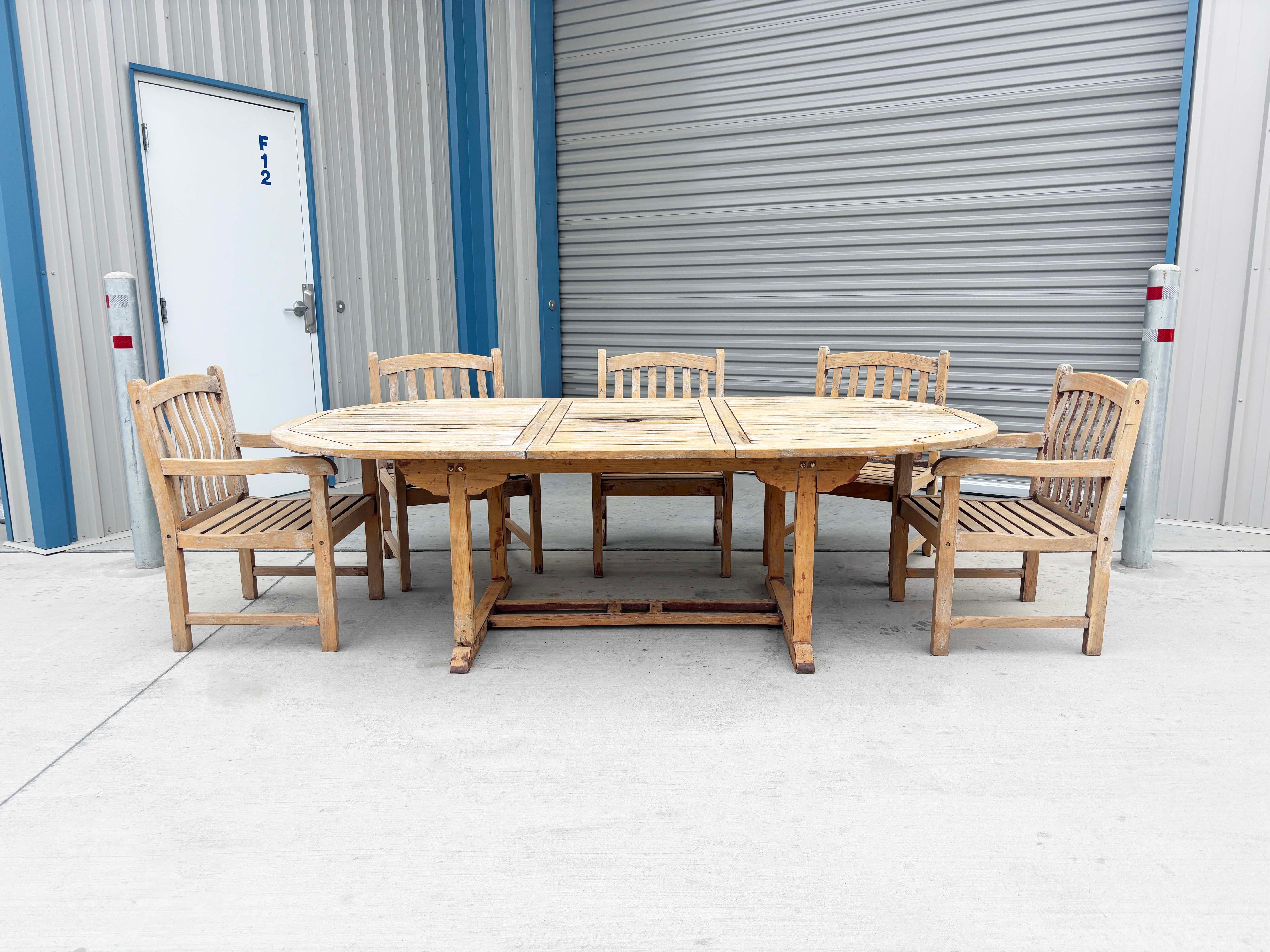 1980s Teak Patio Dining Table & 8 Chairs In Good Condition In North Hollywood, CA