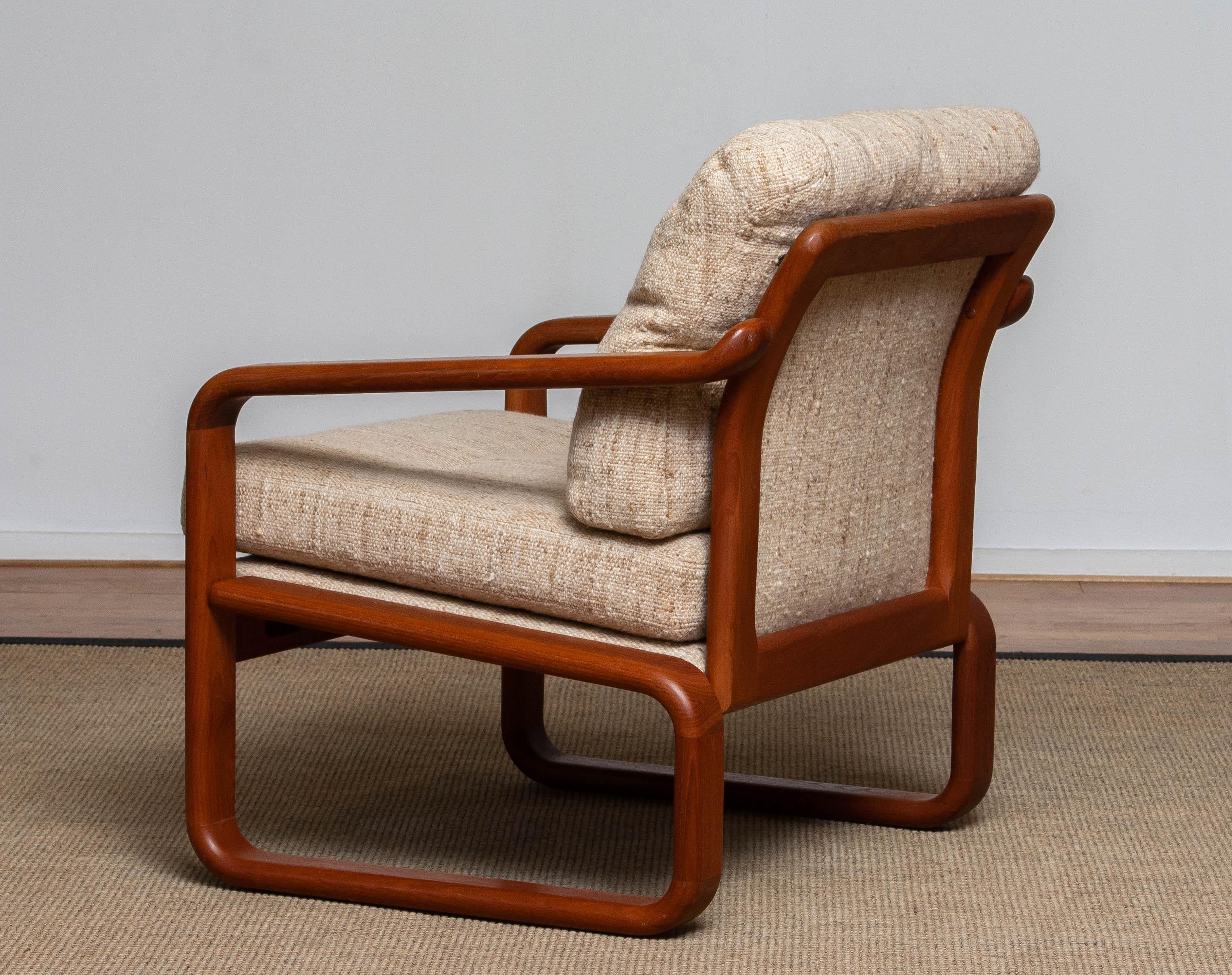 1980's Teak with Wool Cushions Lounge / Easy / Club Chair by Hs Design, Denmark In Good Condition For Sale In Silvolde, Gelderland