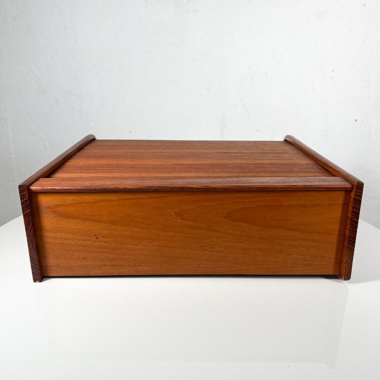 1980s Teakwood Tambour Door Storage Desktop Organizer Denmark For Sale