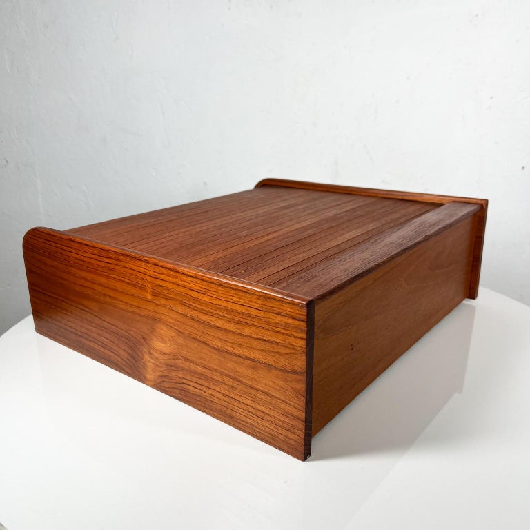 1980s Teakwood Tambour Door Storage Desktop Organizer Denmark For Sale