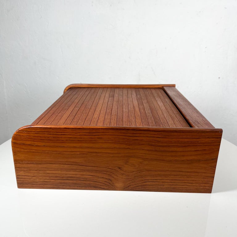 1980s Teakwood Tambour Door Storage Desktop Organizer Denmark For Sale