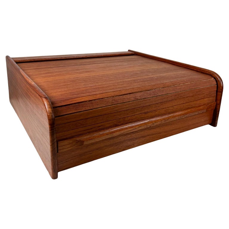 1980s Teakwood Tambour Door Storage Desktop Organizer Denmark For Sale