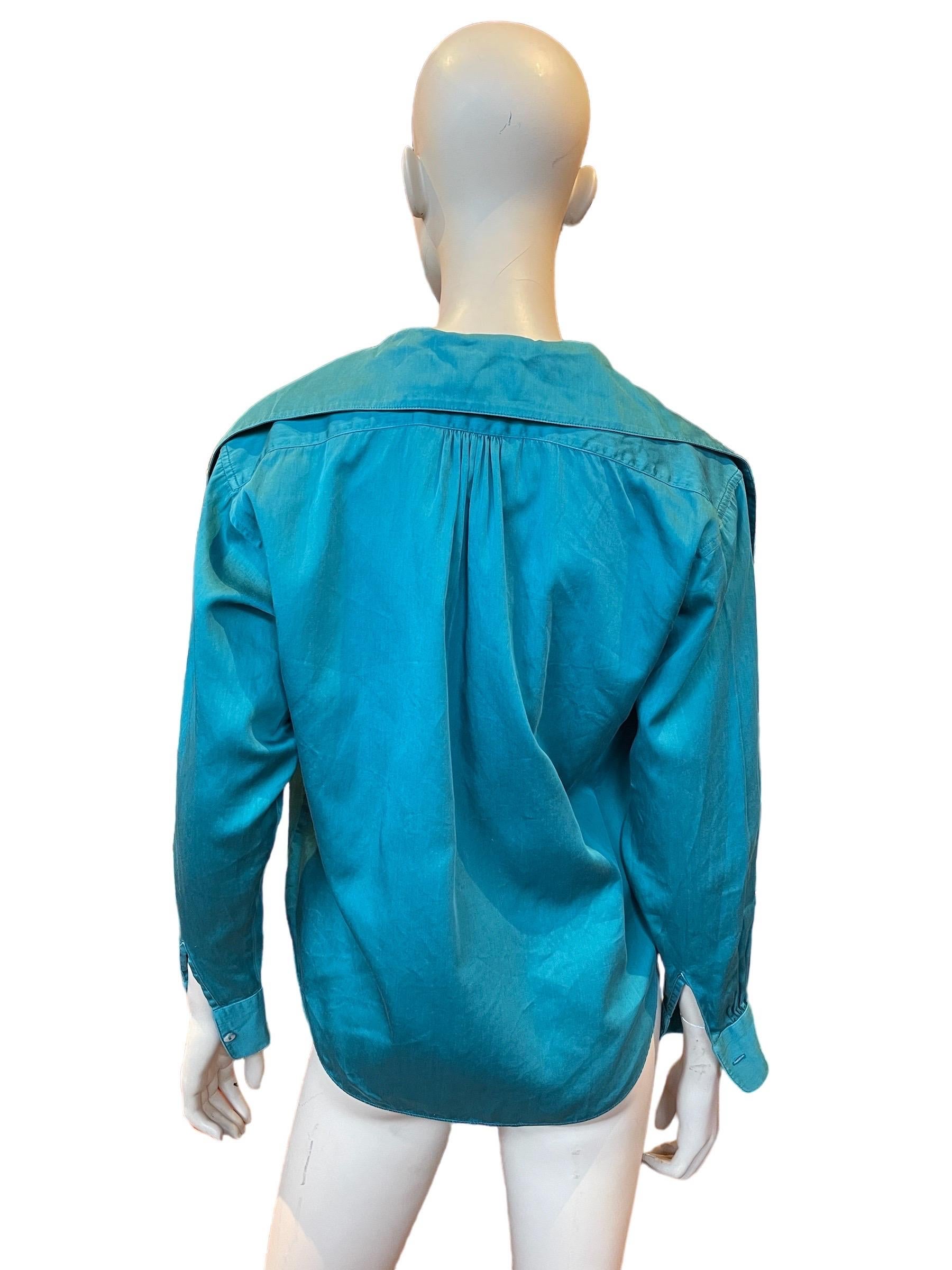 1980s Teal Kenzo Paris Cotton Asymmetrical Shirt  For Sale 2