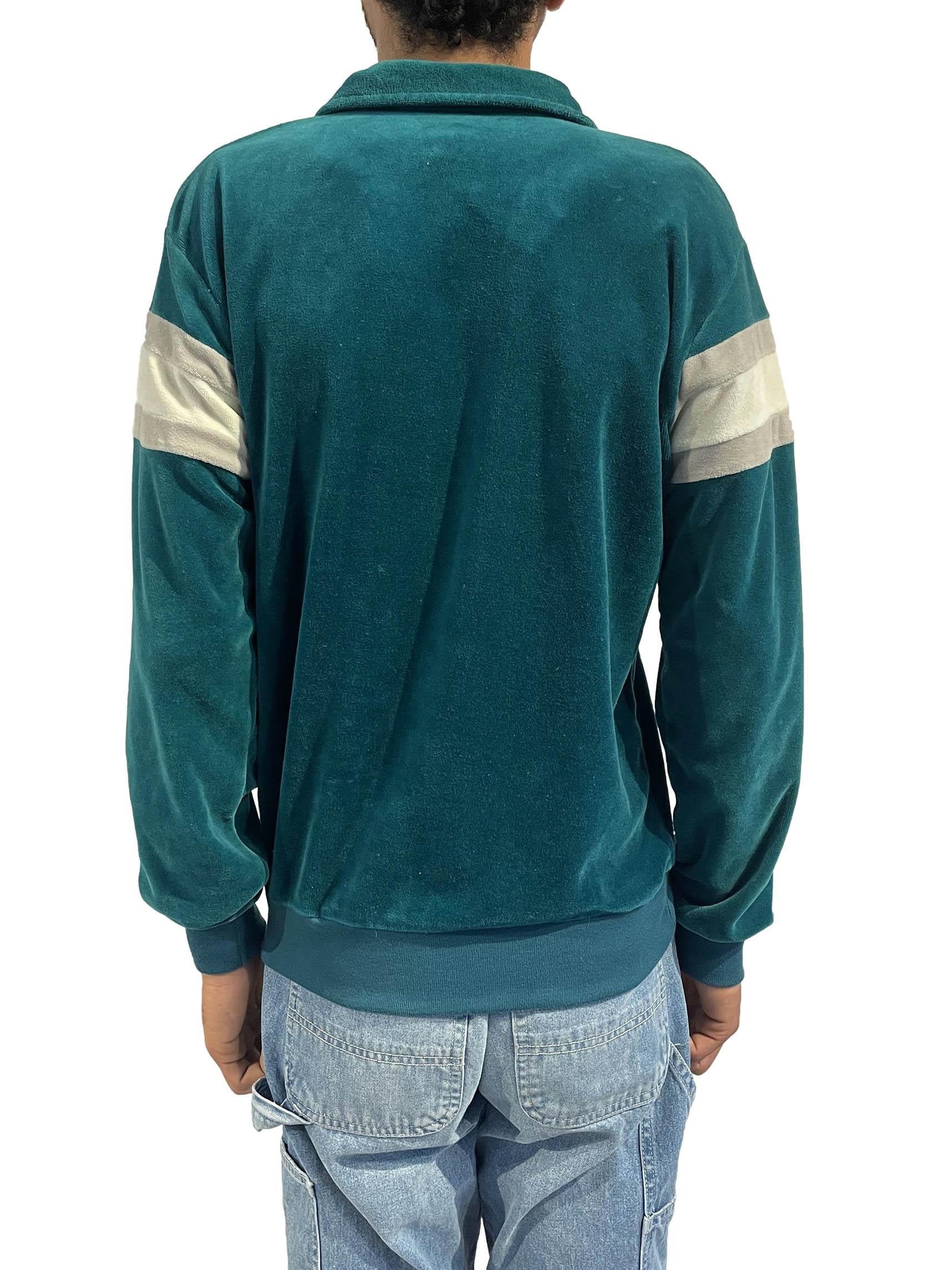 1980S Teal & White Stripe Poly/Cotton Velvet Pull Over Sweatshirt 3