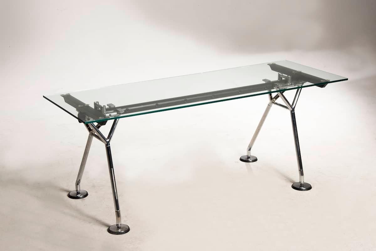 Modern 1980s Tecno by Norman Foster Christal top Steel Structure Nomos Desk Table 
