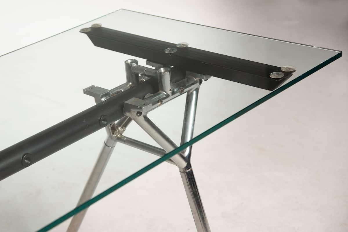 Metal 1980s Tecno by Norman Foster Christal top Steel Structure Nomos Desk Table 