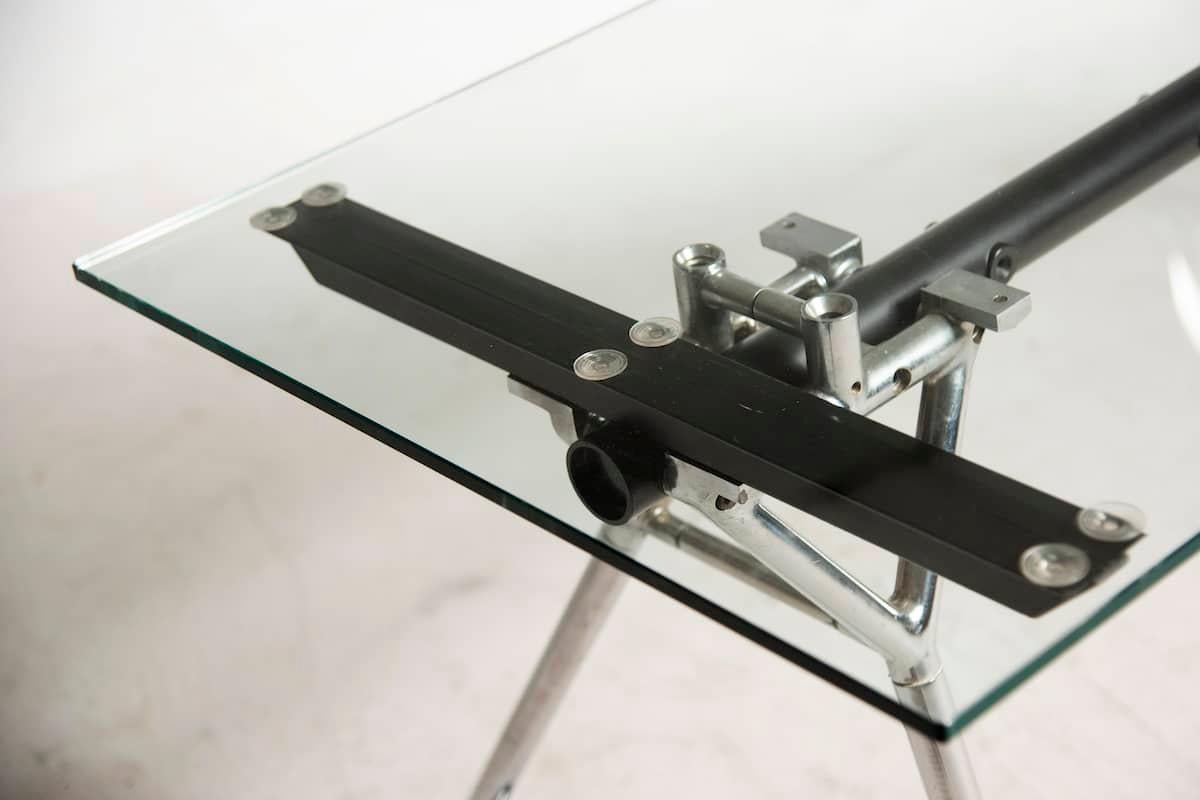 1980s Tecno by Norman Foster Christal top Steel Structure Nomos Desk Table  1
