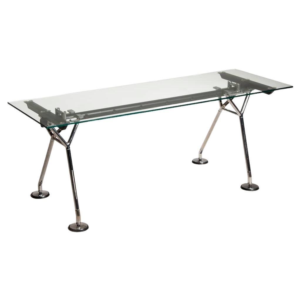 1980s Tecno by Norman Foster Christal top Steel Structure Nomos Desk Table 